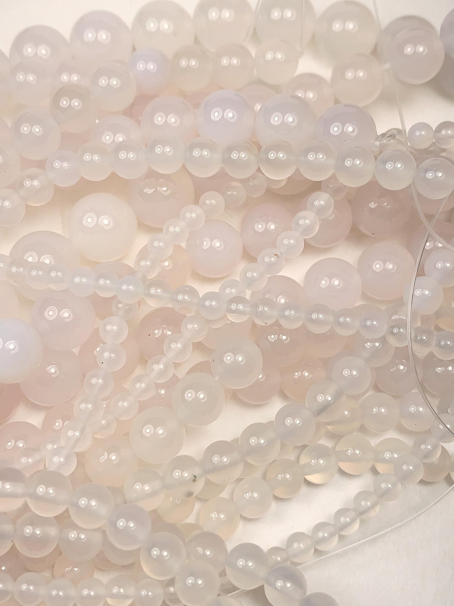 AAA Natural Translucent White Agate Smooth Round Beads: 15.5" Gemstone Strand