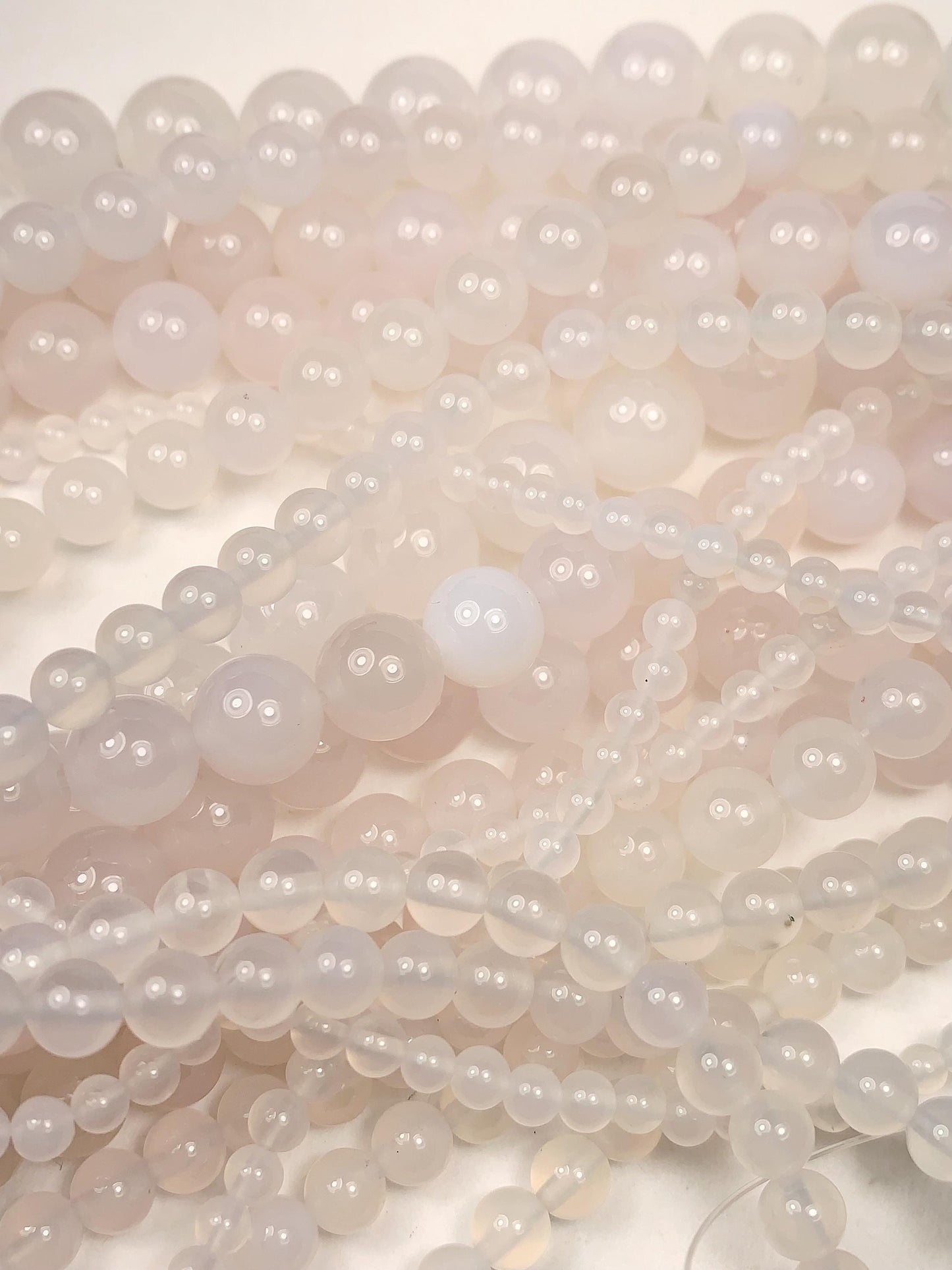 AAA Natural Translucent White Agate Smooth Round Beads: 15.5" Gemstone Strand