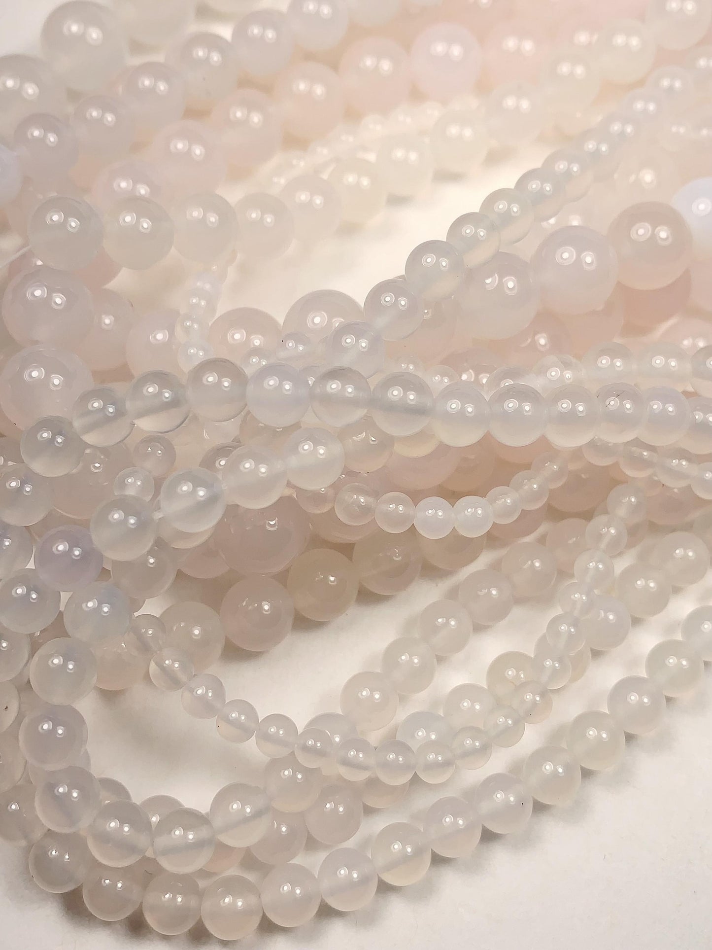 AAA Natural Translucent White Agate Smooth Round Beads: 15.5" Gemstone Strand