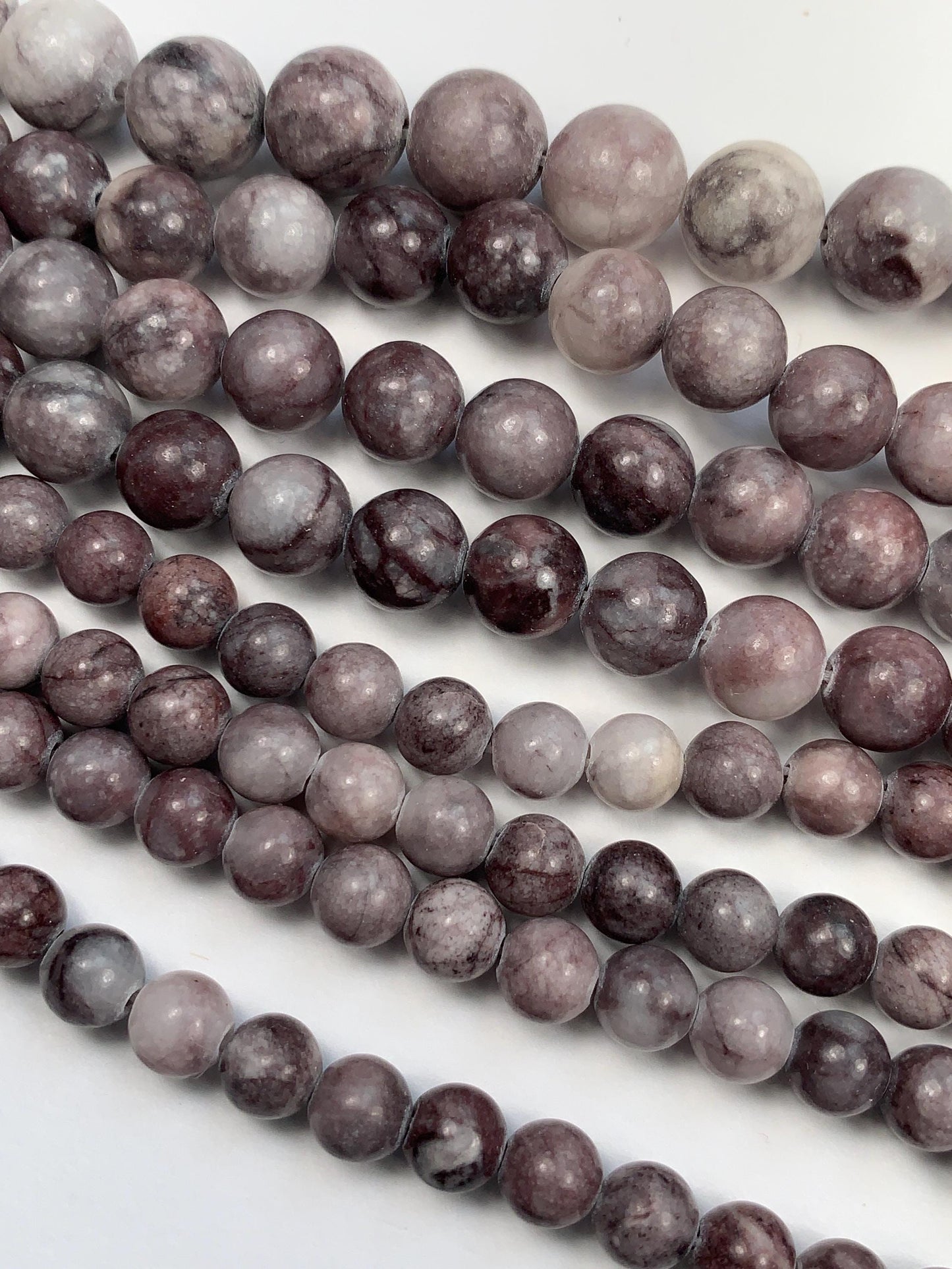 Natural Mauve Pale Purple Marble Jasper Smooth Round Beads 15.5" Strand  6mm 8mm 10mm
