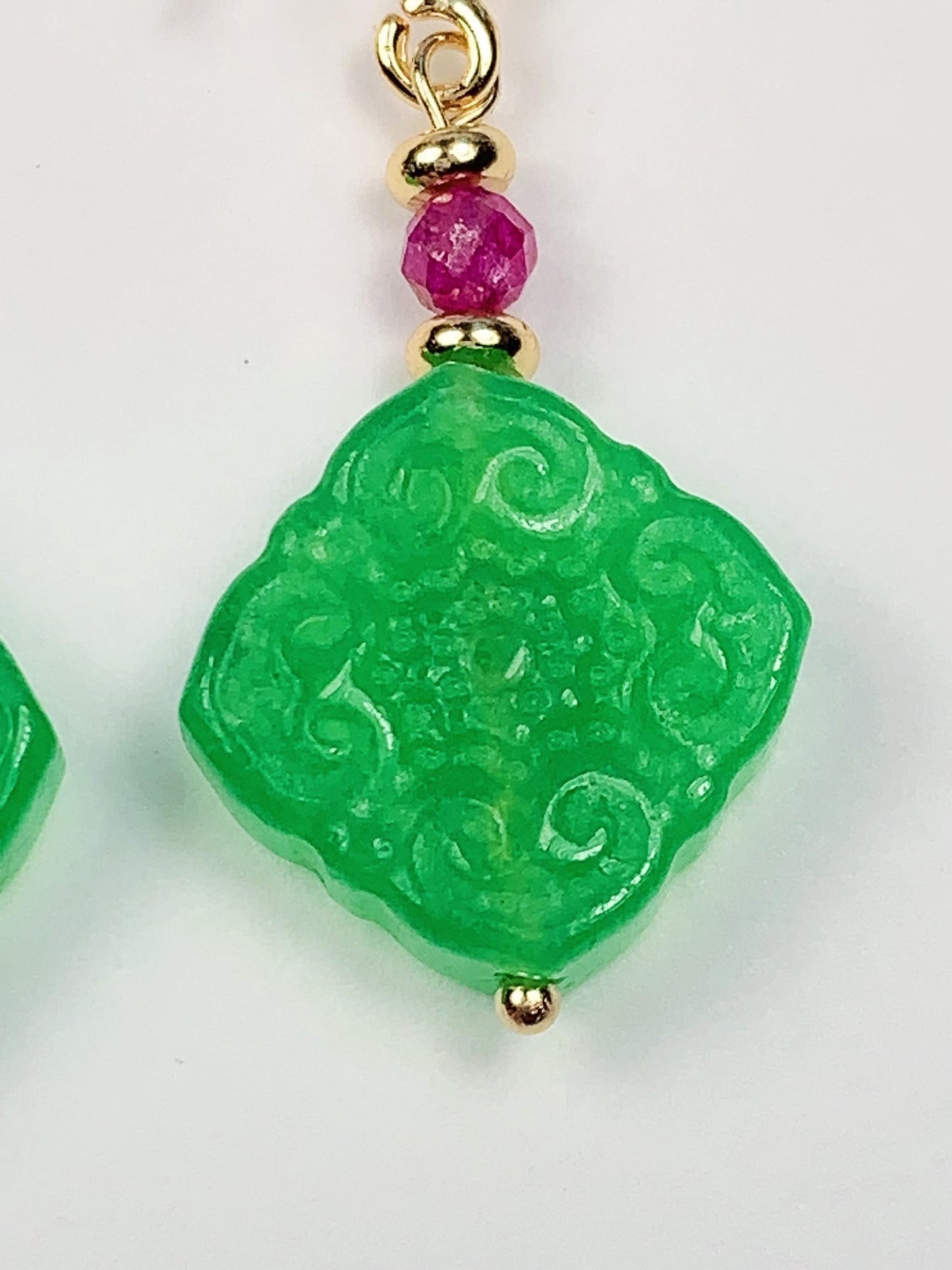 Green Jade & Ruby 14K Gold Filled Earrings