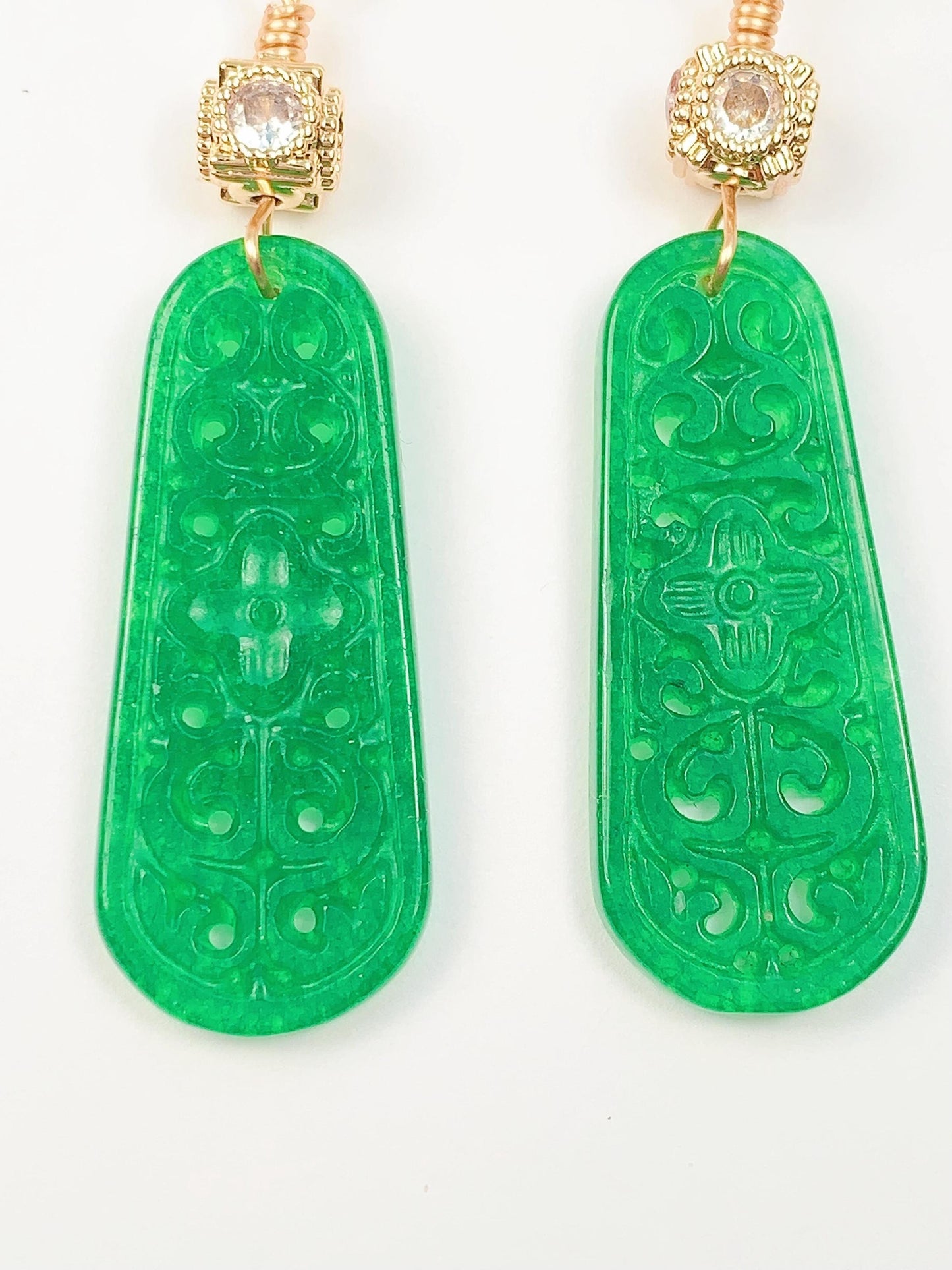35mm Natural Green Jade 14K Yellow Gold Filled Earrings Ear Stud Handmade May Birthstone