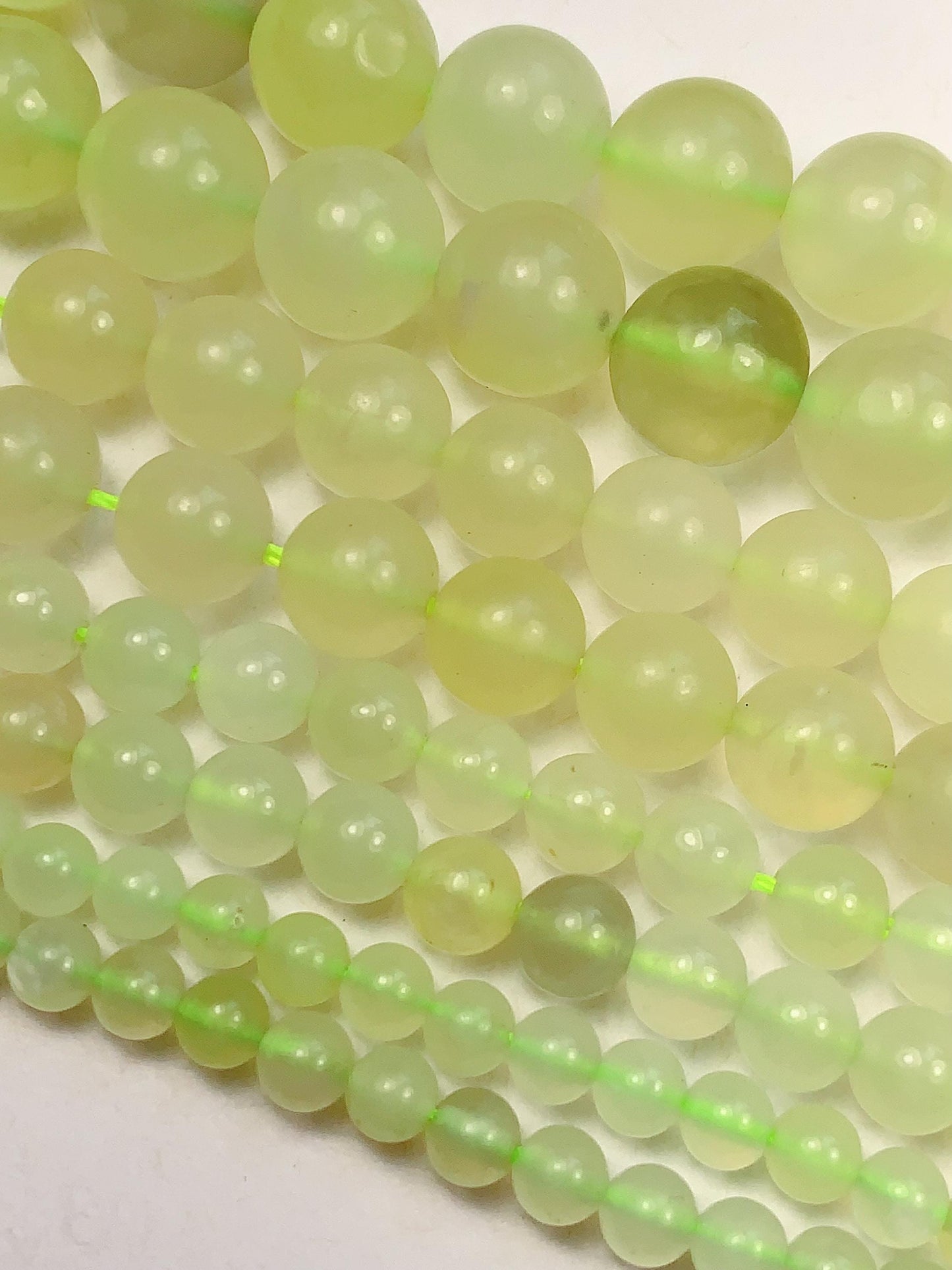 Light Green Yellow Serpentine Smooth Round  Jade Beads: Natural Genuine 15.5" Strand