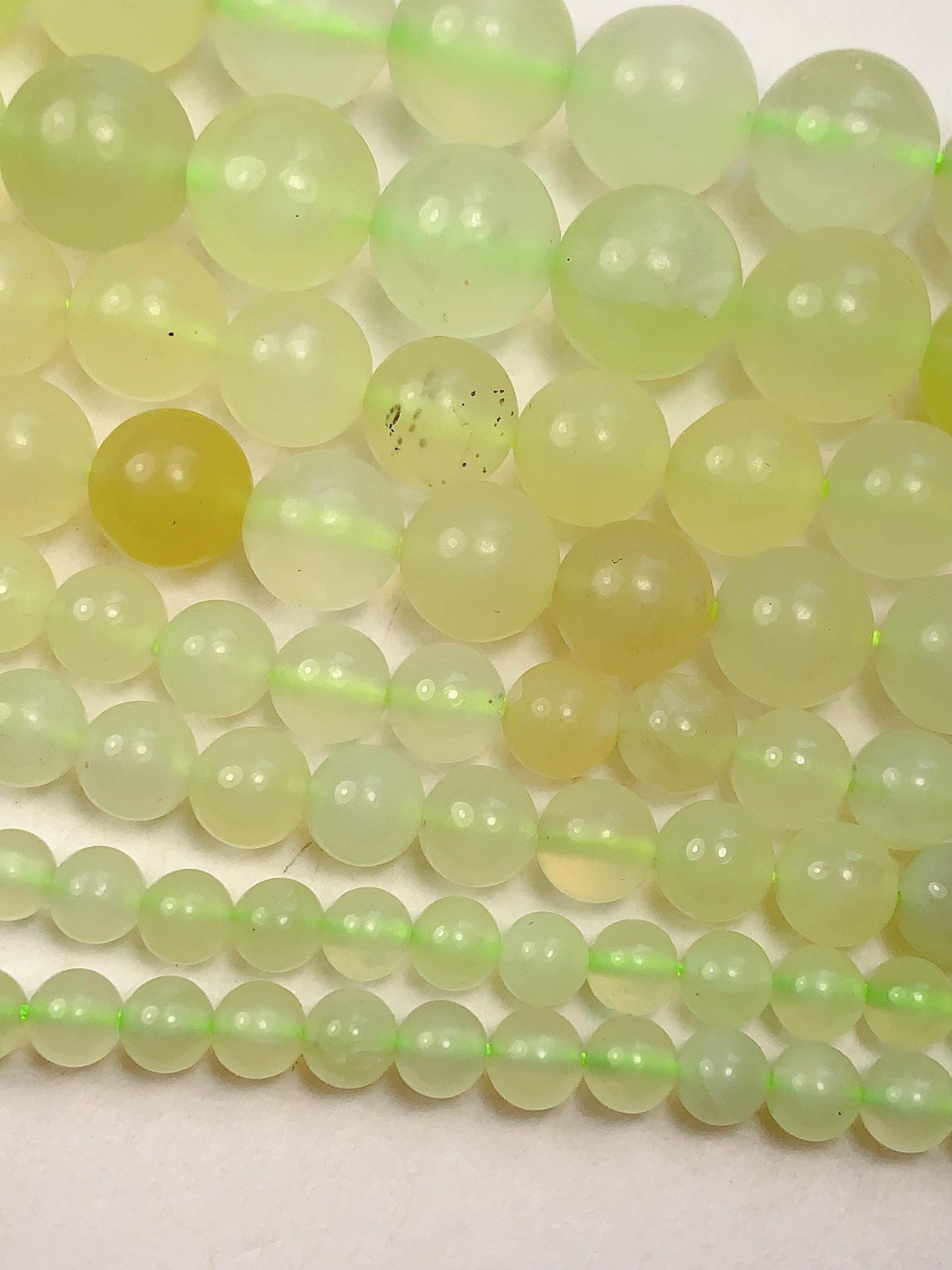 Light Green Yellow Serpentine Smooth Round  Jade Beads: Natural Genuine 15.5" Strand