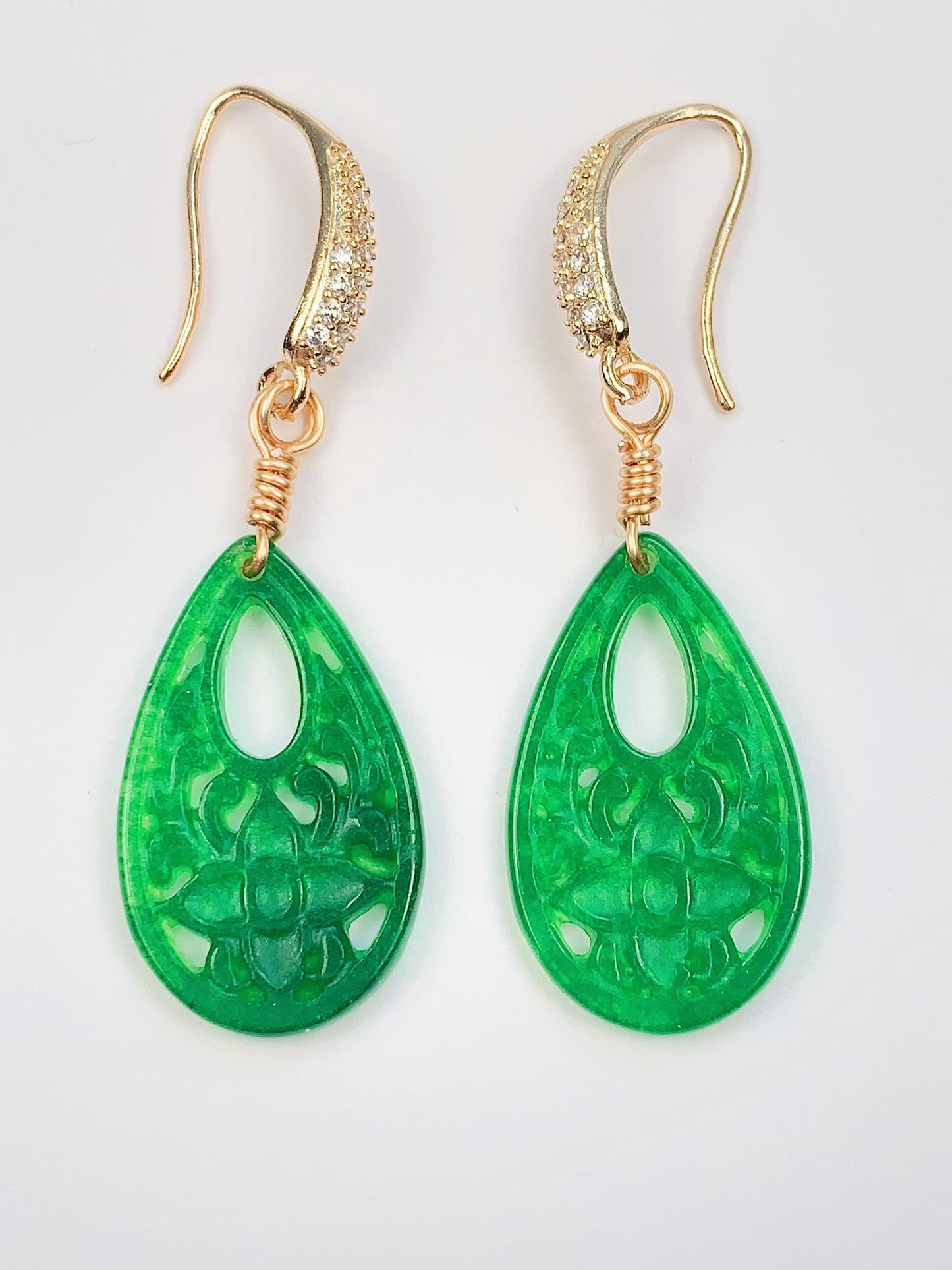 25mm Natural Green Jade 14K Yellow Gold Filled Earrings Ear Stud Handmade May Birthstone