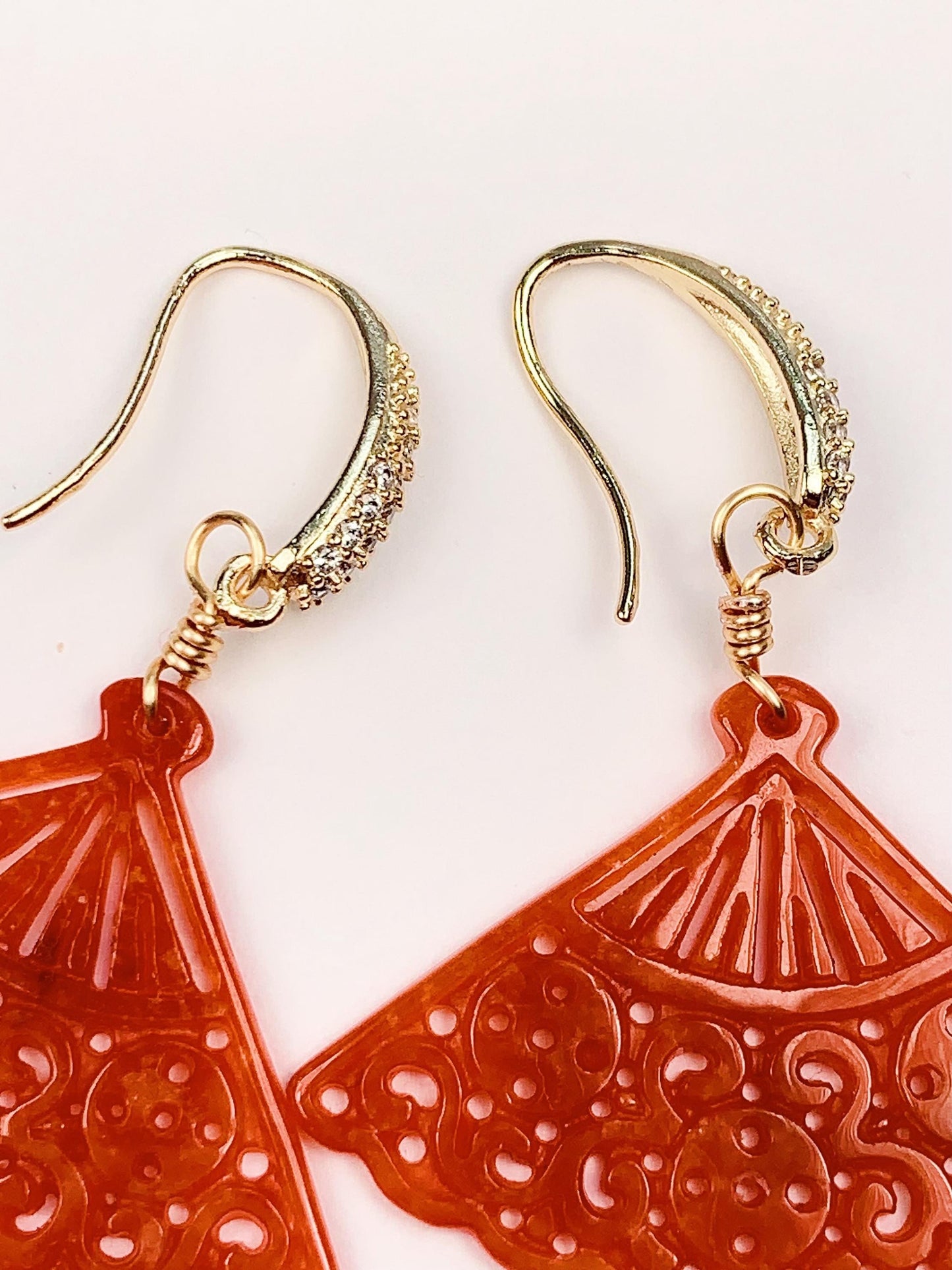 35mm Natural Feicui Fei Orange Jade 14K Yellow Gold Filled Earrings Ear Stud Handmade May Birthstone