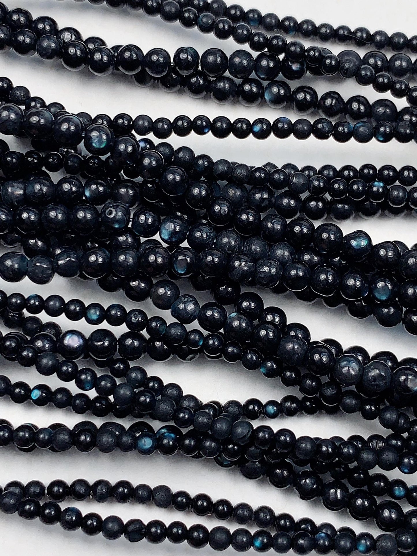 Natural Deep Blue Black Mother of Pearl Shell Beads: 2mm 3mm Smooth Round Gemstone Strand