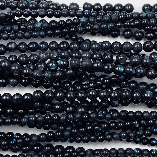 Natural Deep Blue Black Mother of Pearl Shell Beads: 2mm 3mm Smooth Round Gemstone Strand