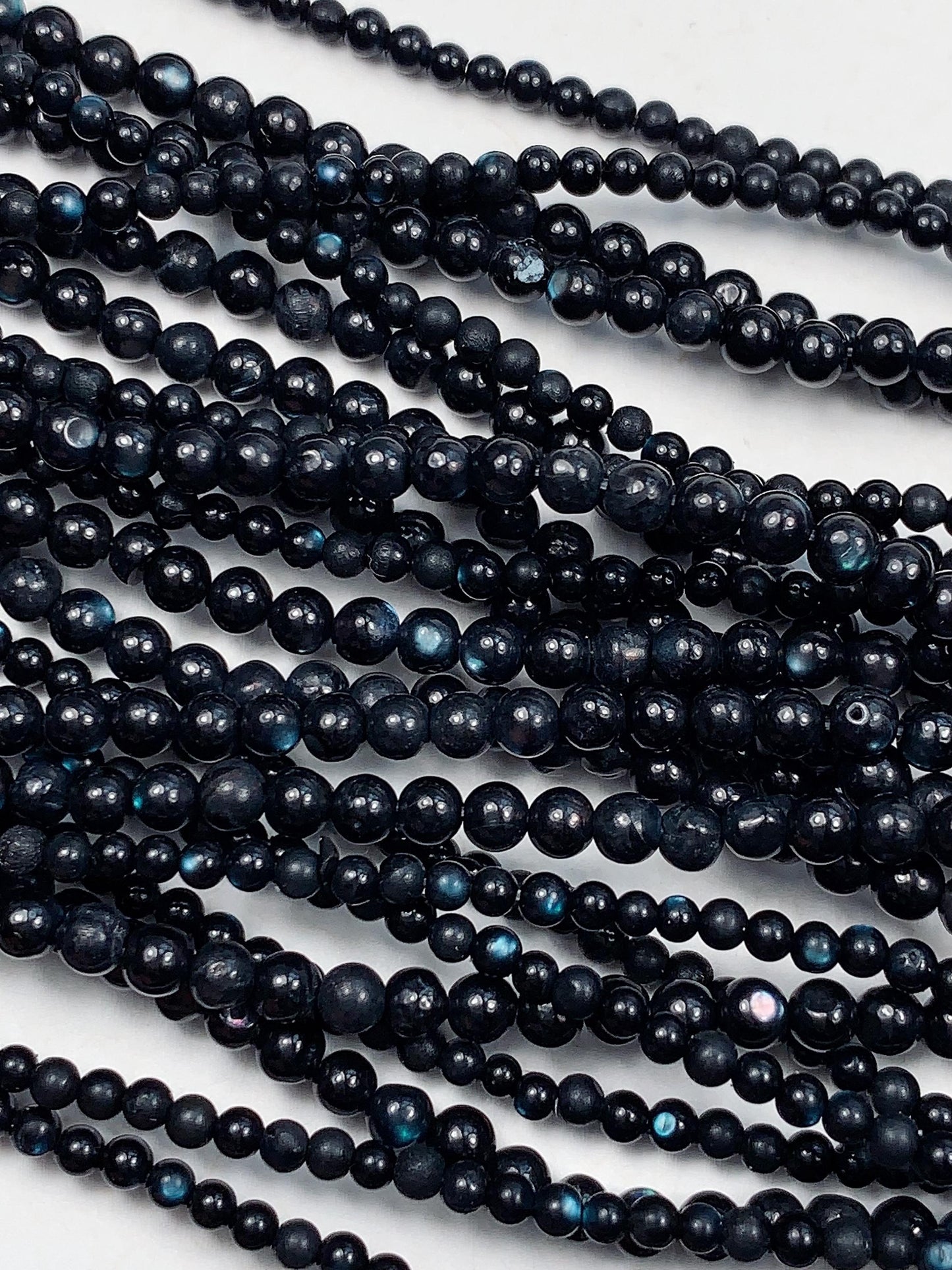 Natural Deep Blue Black Mother of Pearl Shell Beads: 2mm 3mm Smooth Round Gemstone Strand