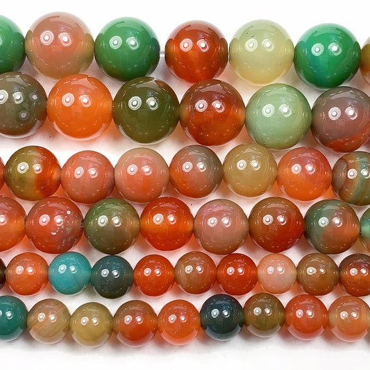 Deep Red Agate Smooth Round Beads: Natural Gemstone Strand