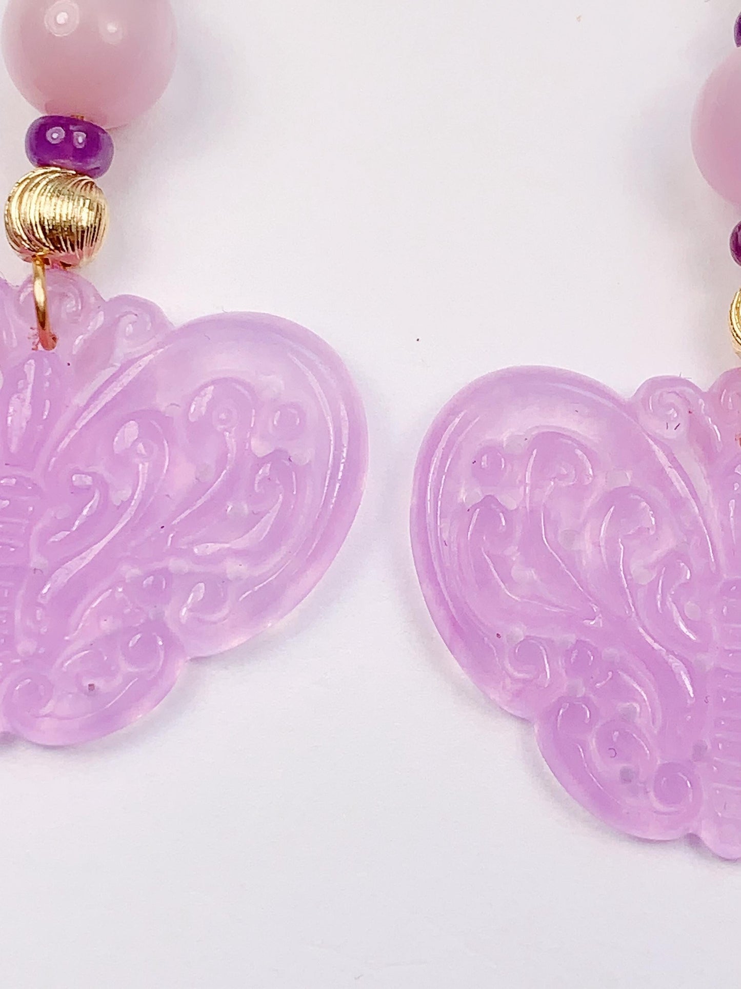 Amethyst Kunzite Earrings: 14K Gold Filled, Purple Jade Butterfly