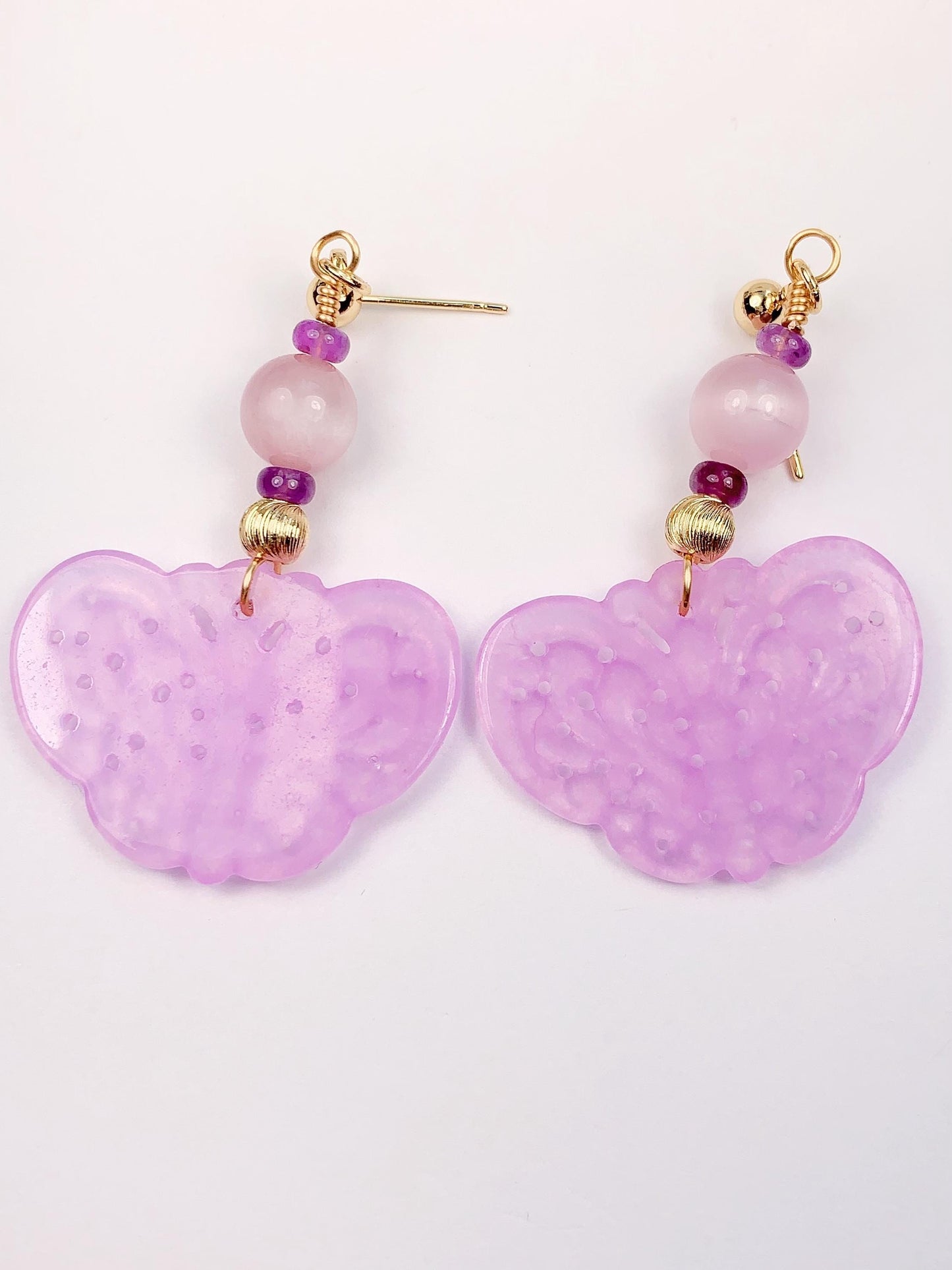 Amethyst Kunzite Earrings: 14K Gold Filled, Purple Jade Butterfly