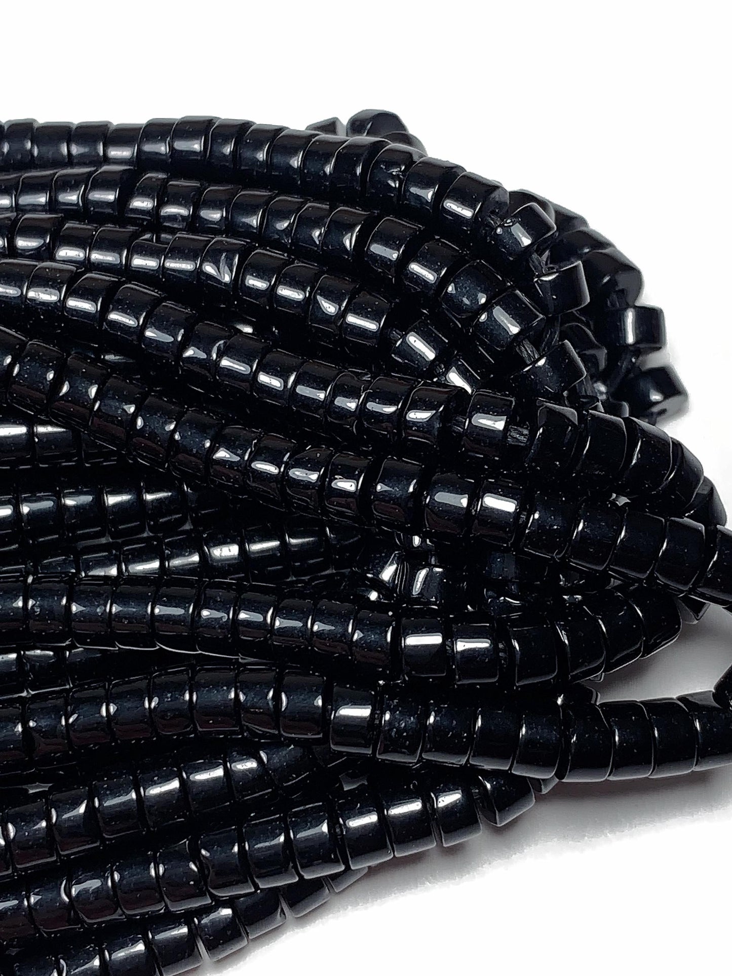 2x4mm Natural Black Obsidian Heishi Disc Beads 15 Strand Gemstone