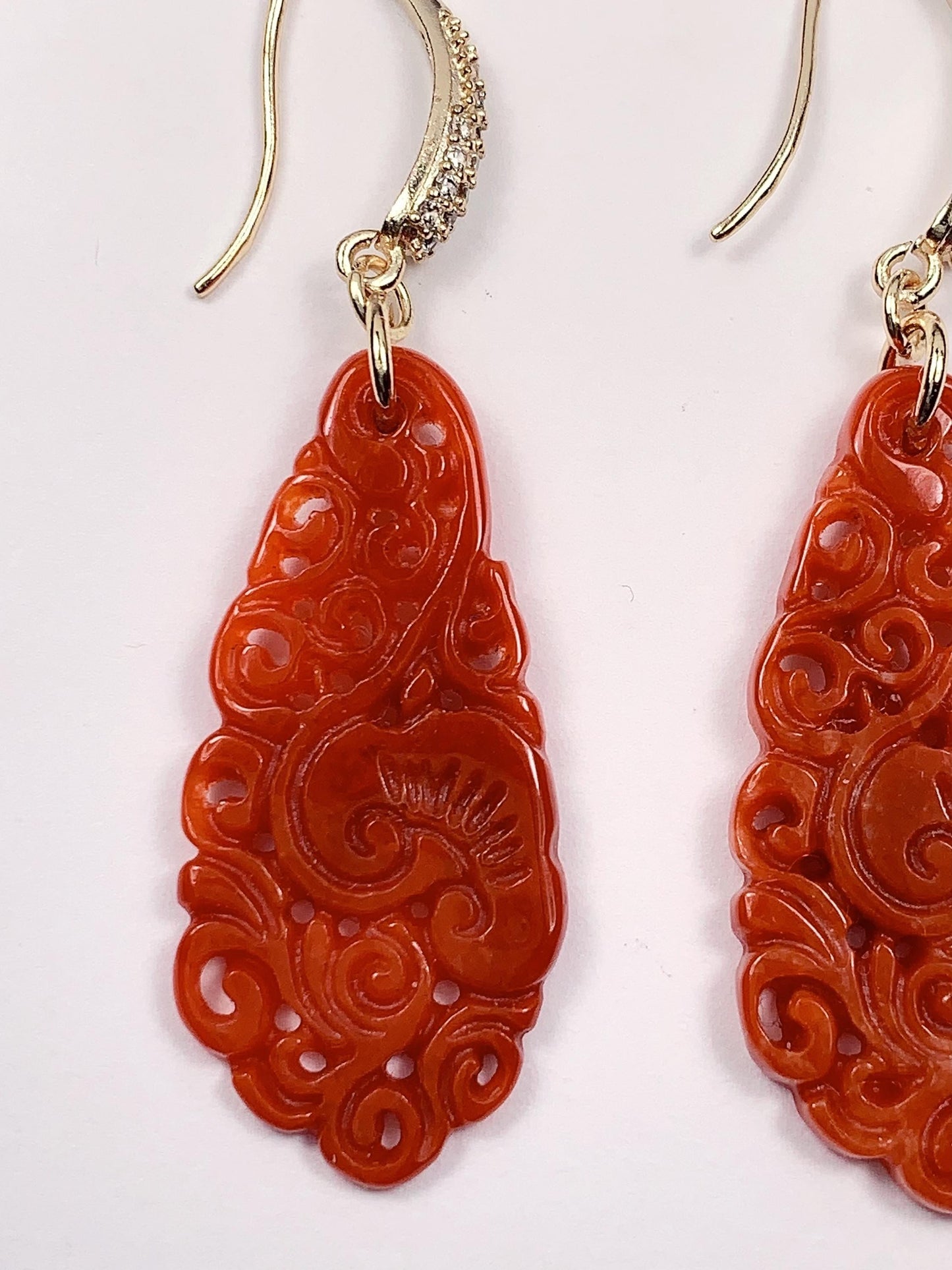 Orange Jade 14K Gold Filled Earrings: Handmade Feicui Fei Jade