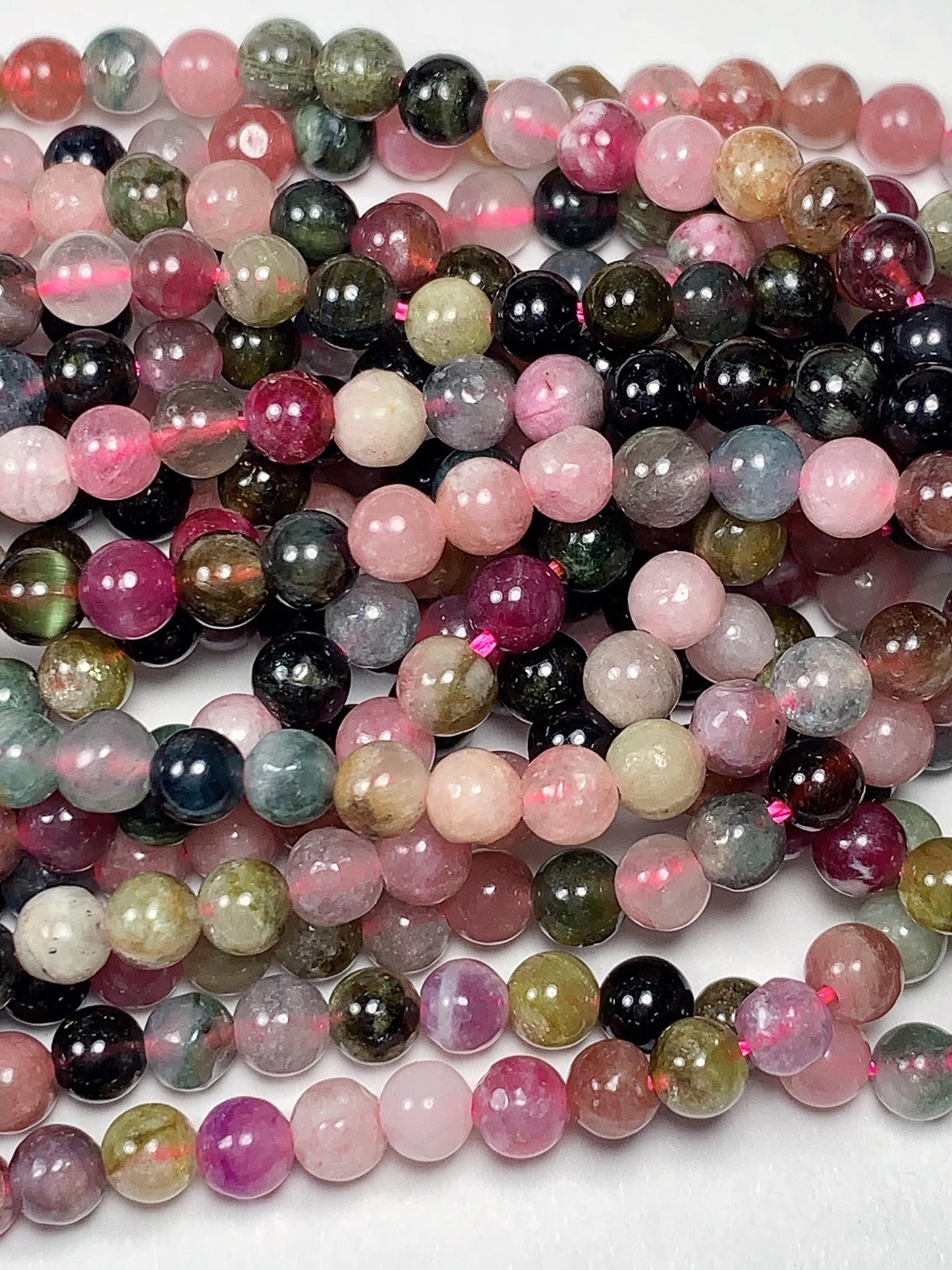 Natural Good Color Rainbow Tourmaline Smooth Round Beads 15.5 Strand Genuine Gemstone