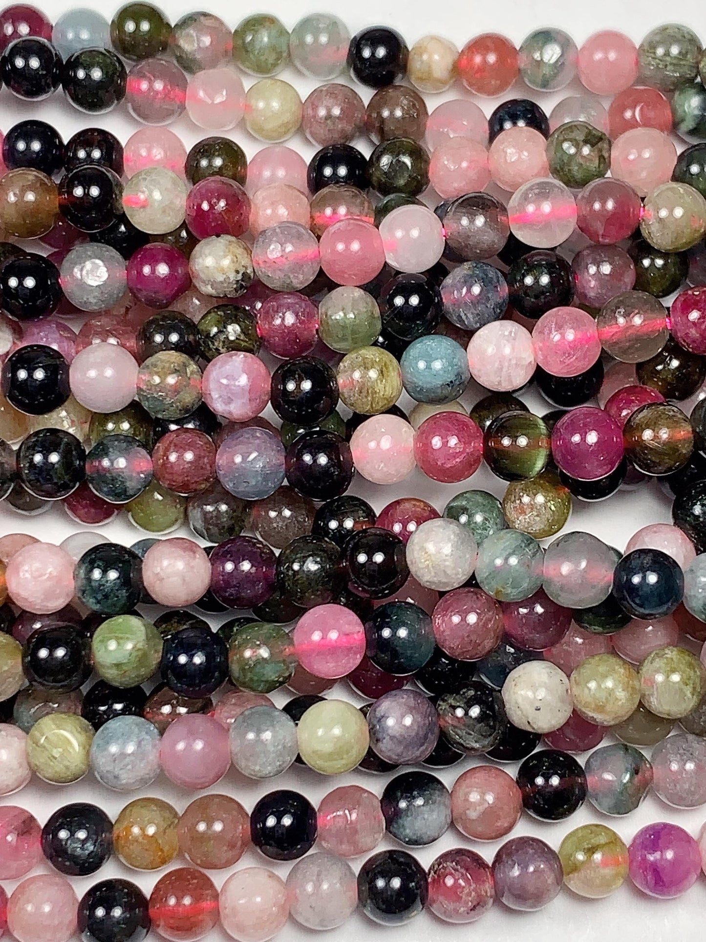 Natural Good Color Rainbow Tourmaline Smooth Round Beads 15.5 Strand Genuine Gemstone