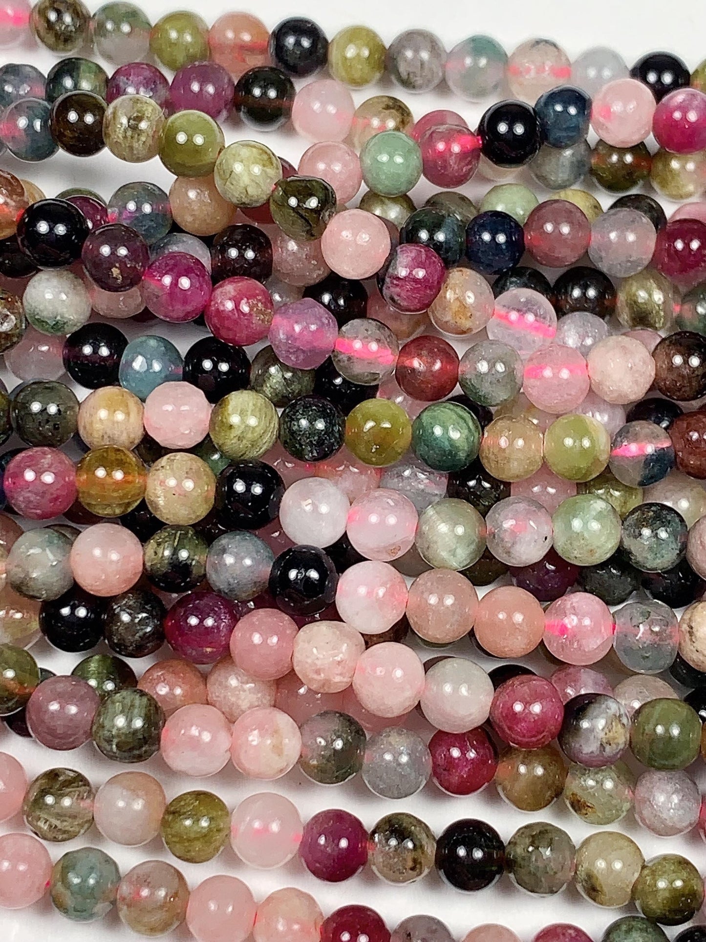 4mm Rainbow Tourmaline Smooth Round Beads: Natural Genuine Gemstone Strand 15.5
