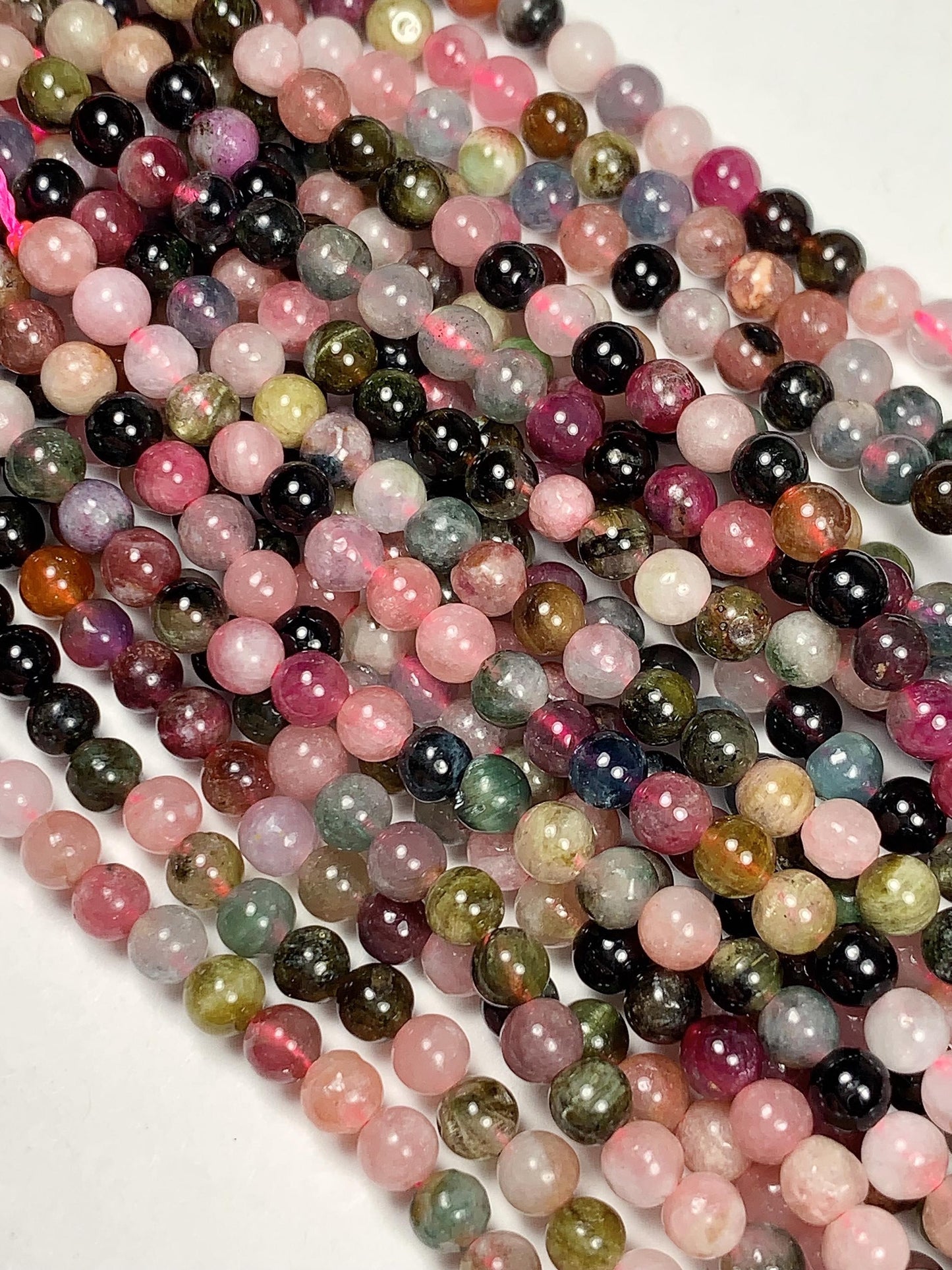 4mm Rainbow Tourmaline Smooth Round Beads: Natural Genuine Gemstone Strand 15.5