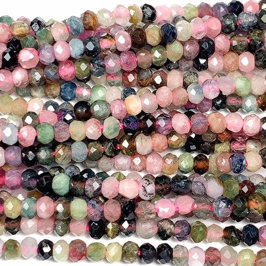 2x3mm Rainbow Tourmaline Faceted Rondelle Beads: Natural Gemstone Strand