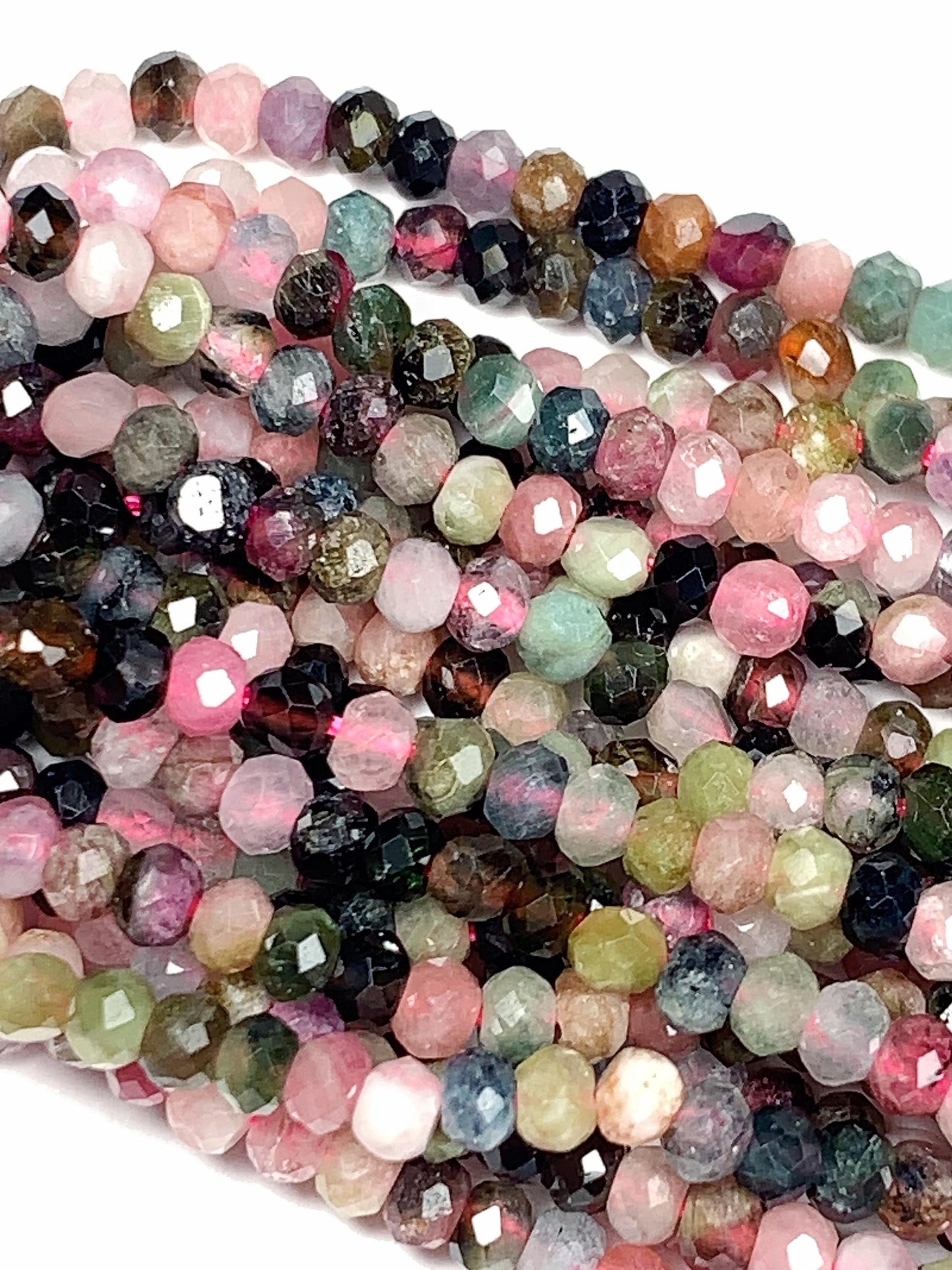 2x3mm Rainbow Tourmaline Faceted Rondelle Beads: Natural Gemstone Strand