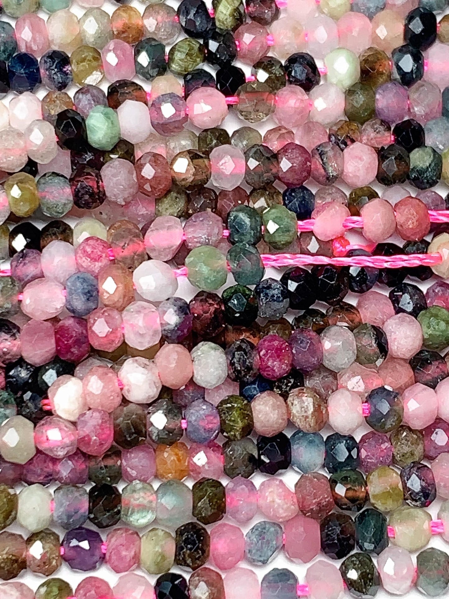 2x3mm Rainbow Tourmaline Faceted Rondelle Beads: Natural Gemstone Strand