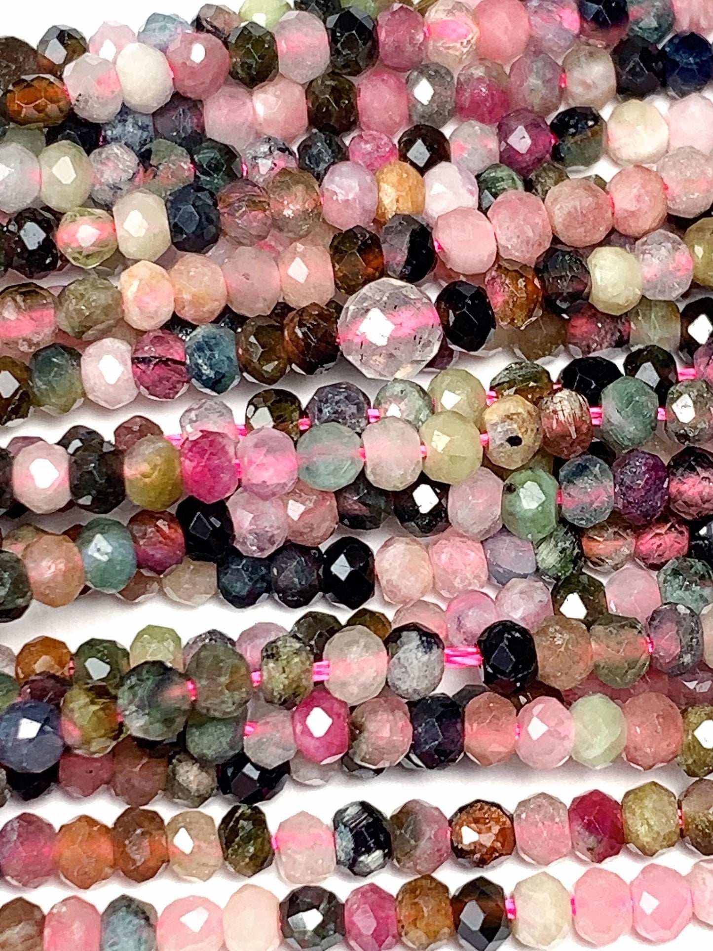 2x3mm Rainbow Tourmaline Faceted Rondelle Beads: Natural Gemstone Strand