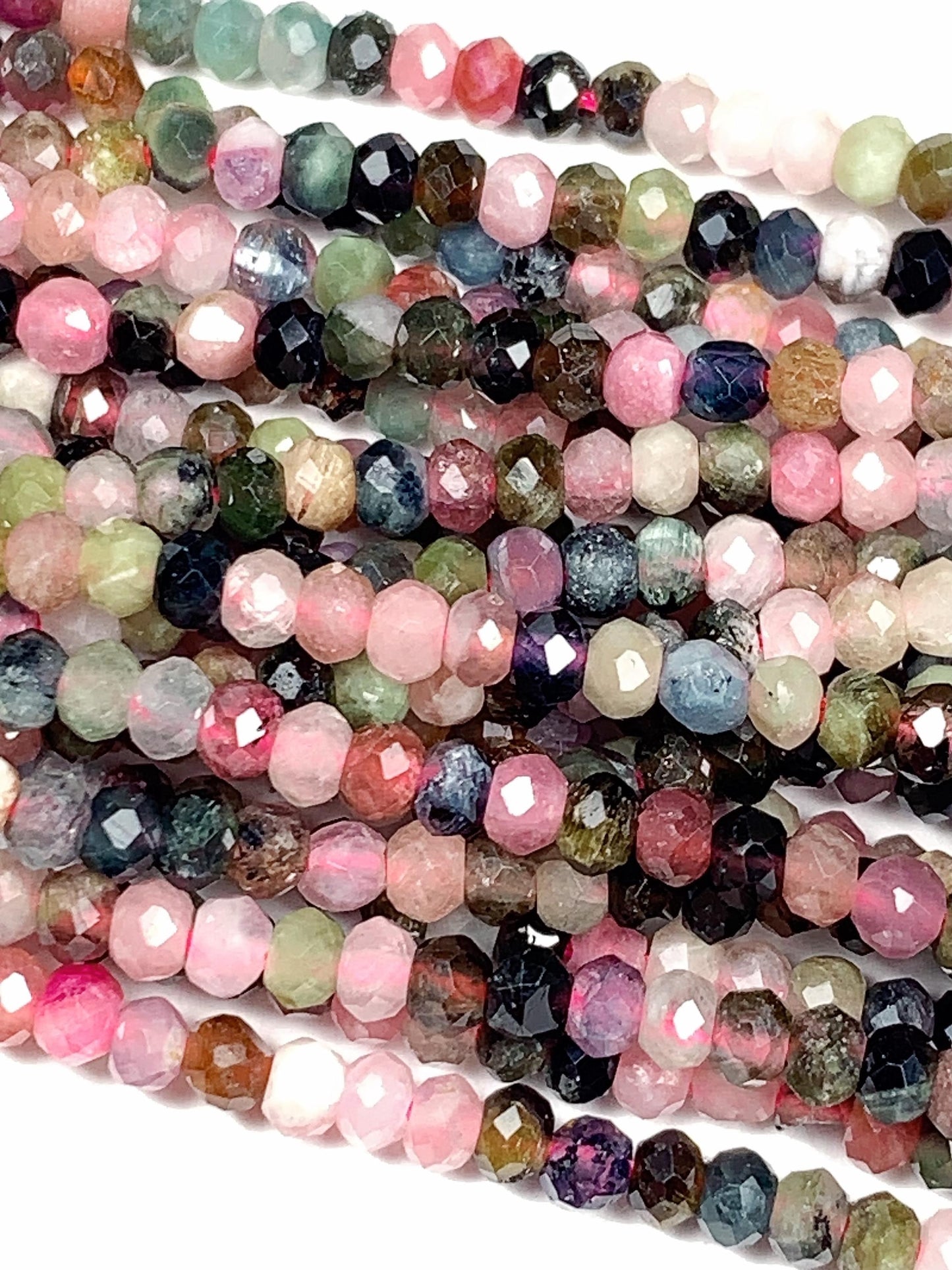 2x3mm Rainbow Tourmaline Faceted Rondelle Beads: Natural Gemstone Strand