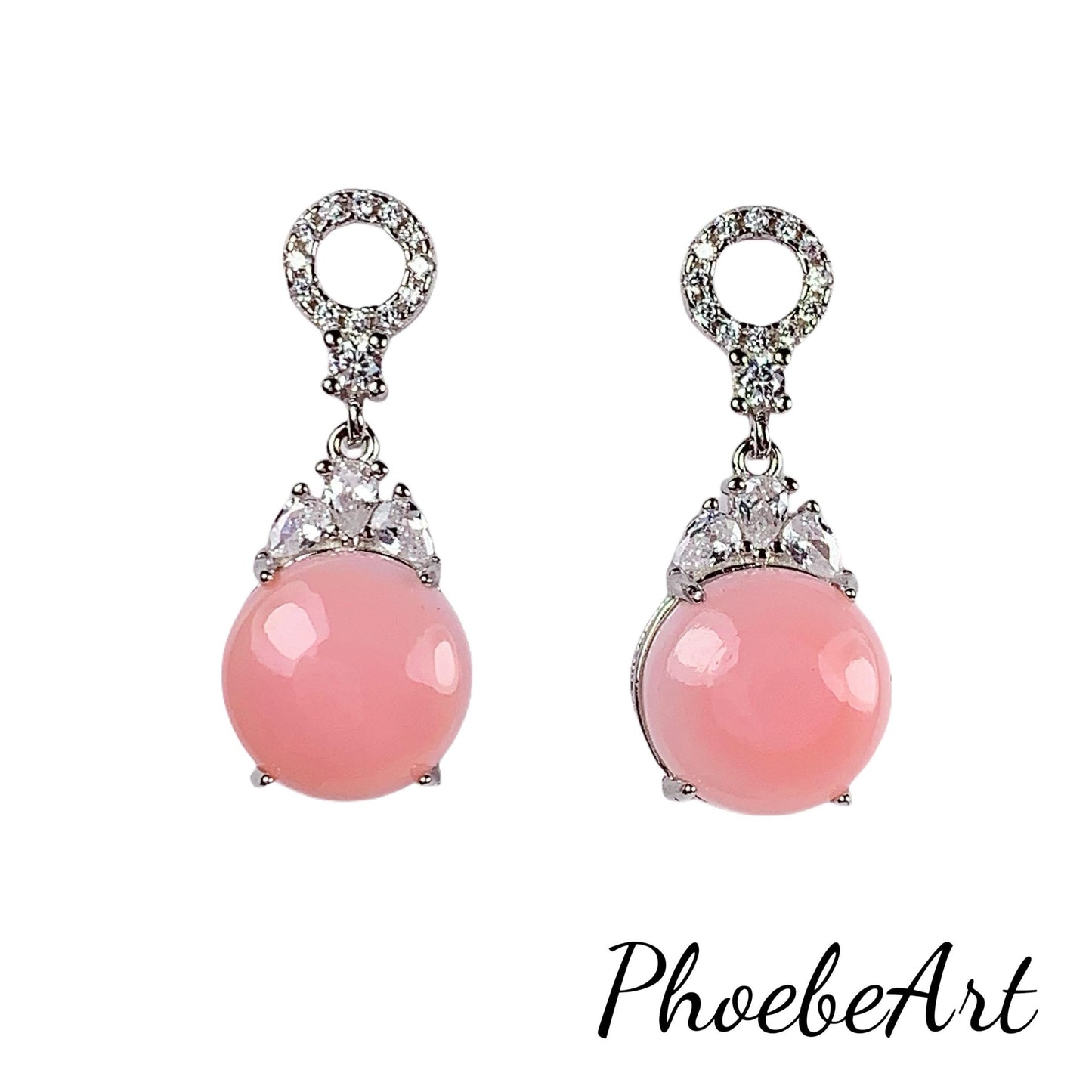 Pink Queen Conch Sterling Silver Earrings: 18K White Gold Plated