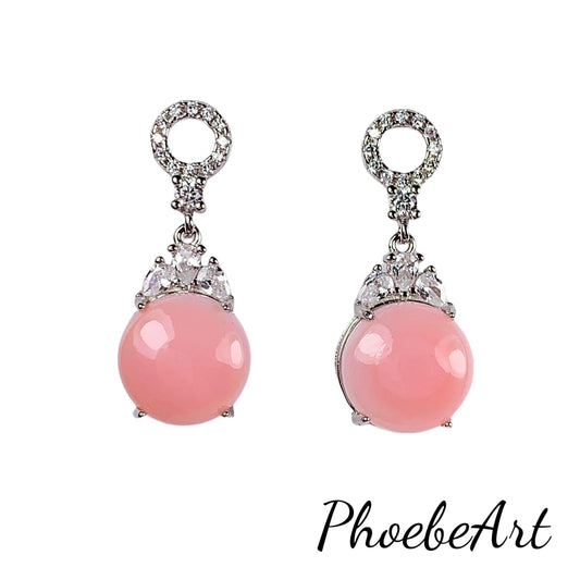 Pink Queen Conch Sterling Silver Earrings: 18K White Gold Plated