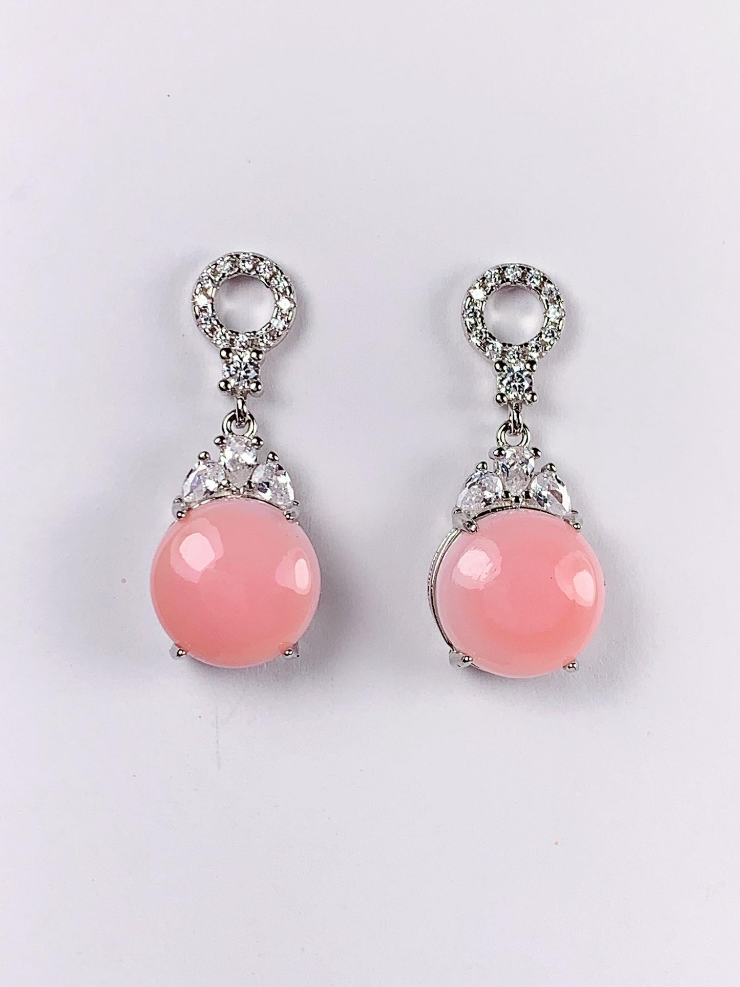 Pink Queen Conch Sterling Silver Earrings: 18K White Gold Plated