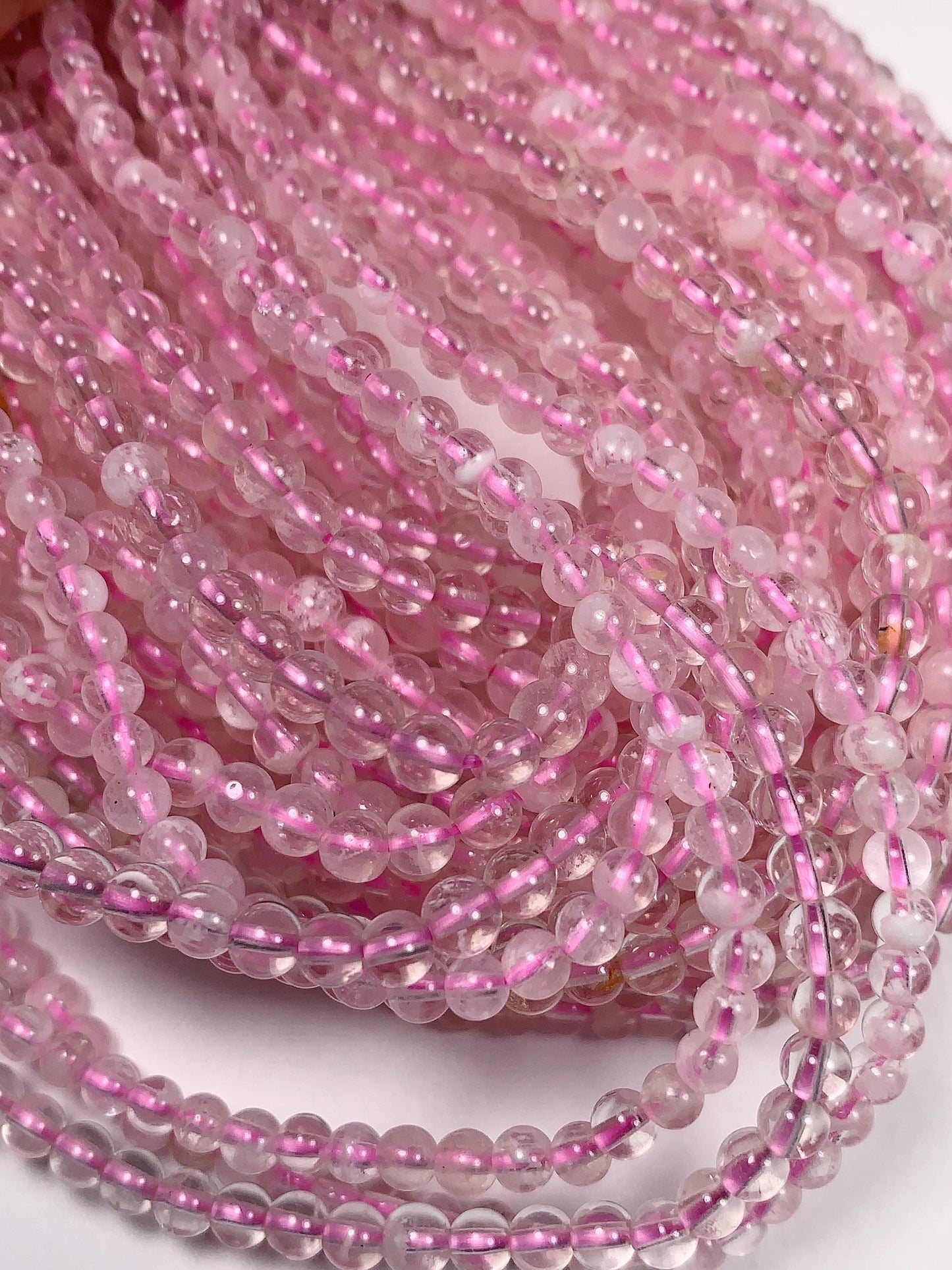Grade AAA Genuine Natural  Pink Phantom Snow Snowflake Smooth Round Beads 15.5" Strand 4mm