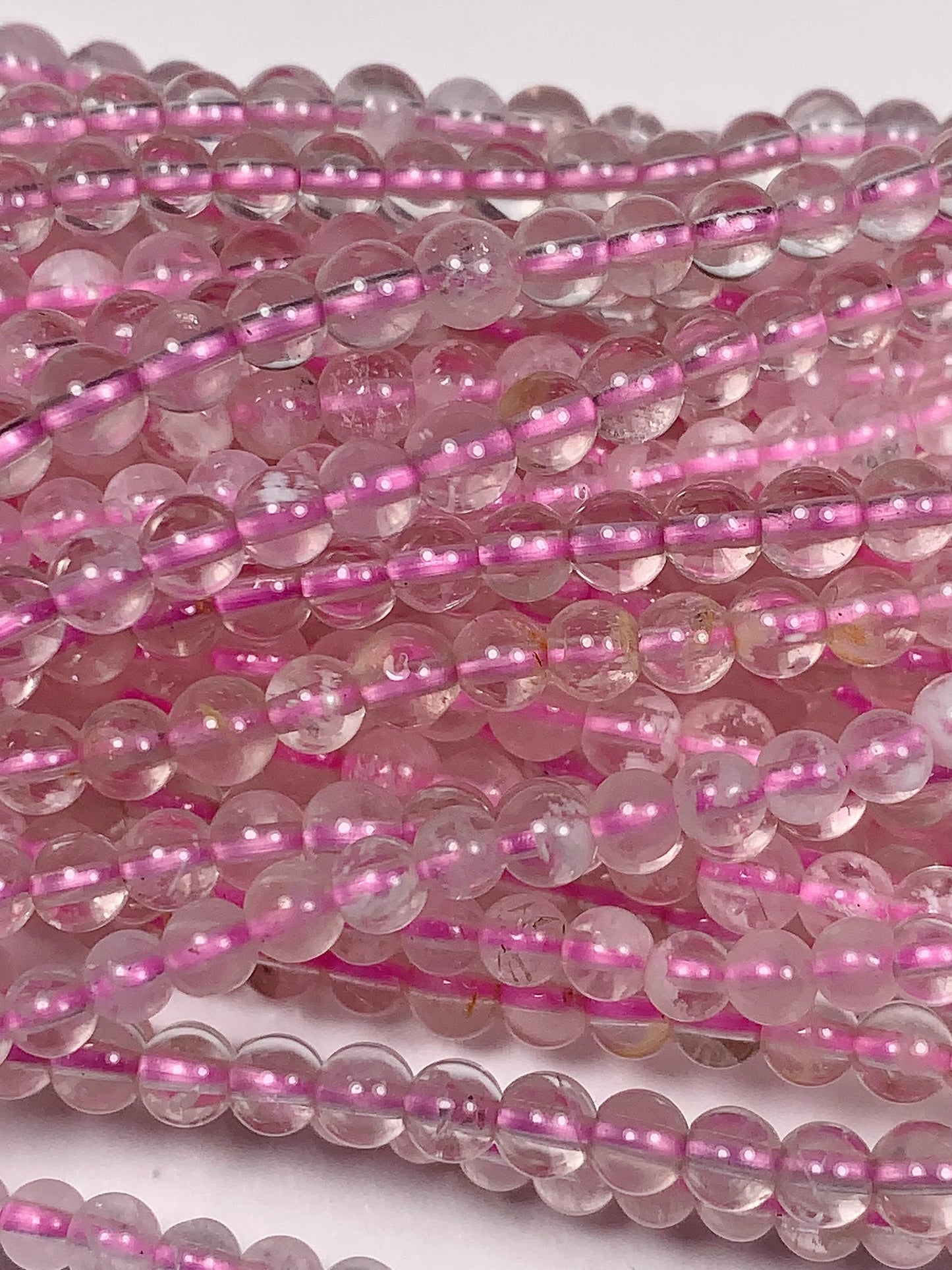 Grade AAA Genuine Natural  Pink Phantom Snow Snowflake Smooth Round Beads 15.5" Strand 4mm