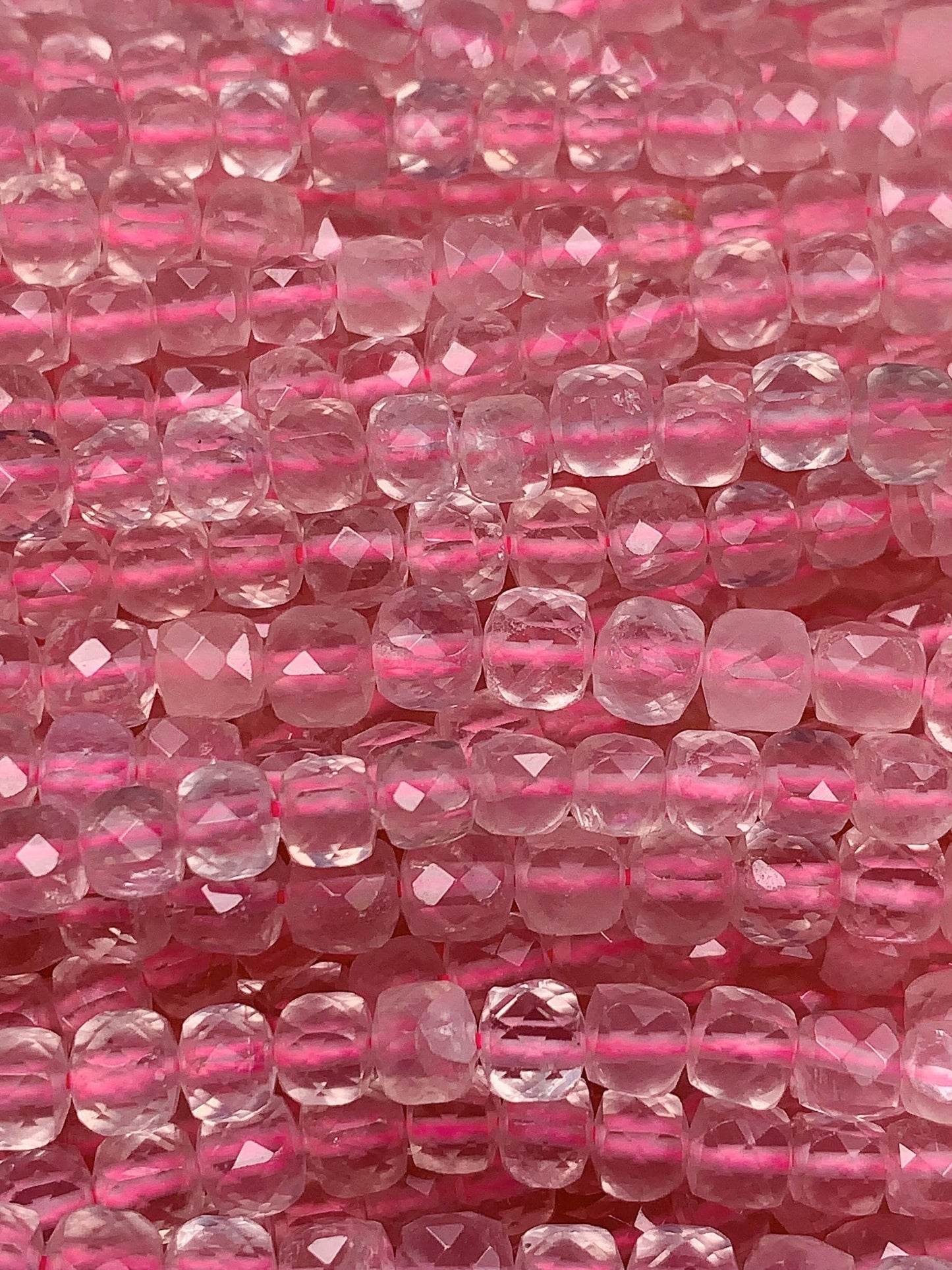 4.5mm + AAA+  Natural madagascar Transparent Pink Rose Quartz Faceted Cube Square Beads 15.5" Strand very good quality