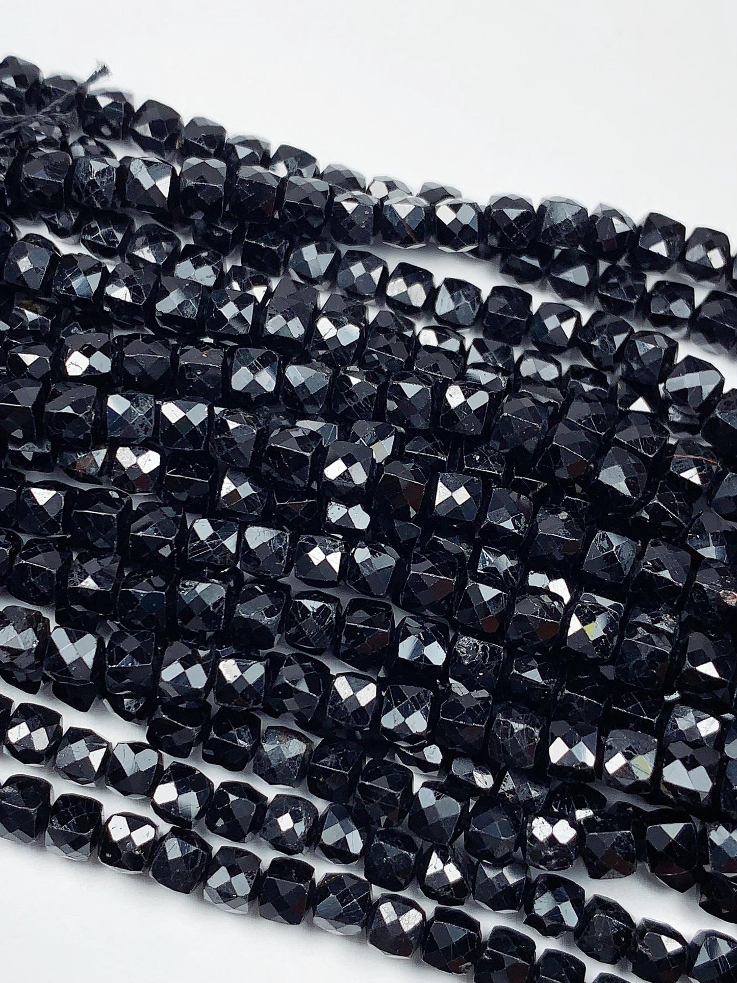 4.5mm AAA Natural Black Tourmaline Faceted Cube Beads Strand 15.5
