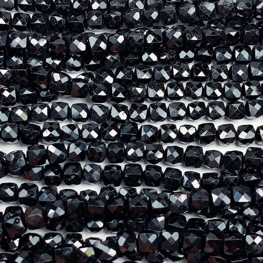 4.5mm AAA Natural Black Tourmaline Faceted Cube Beads Strand 15.5