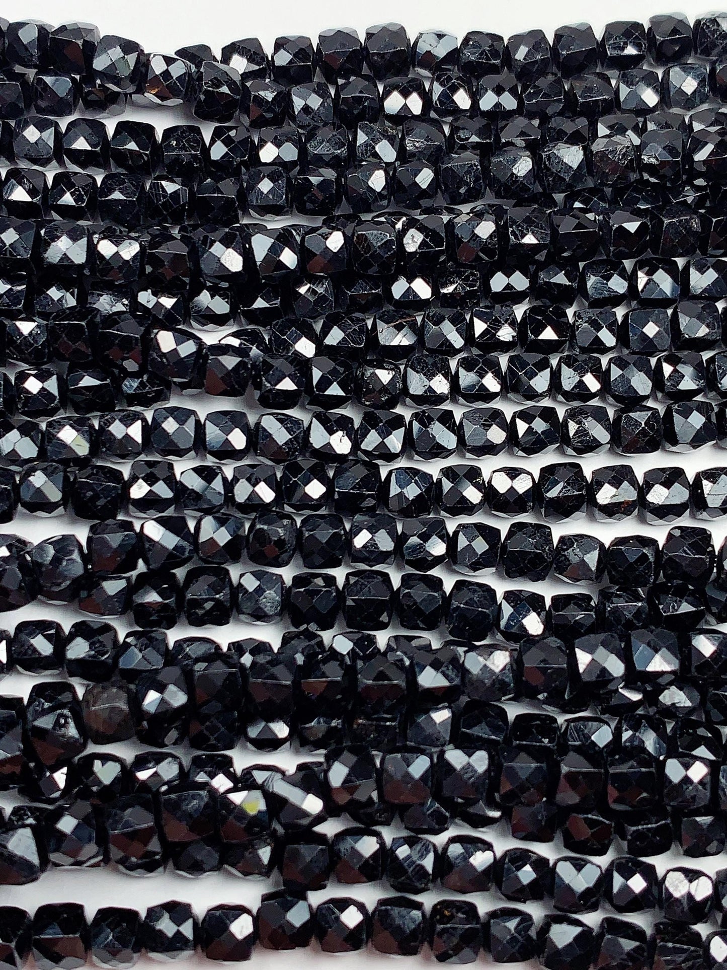 4.5mm AAA Natural Black Tourmaline Faceted Cube Beads Strand 15.5