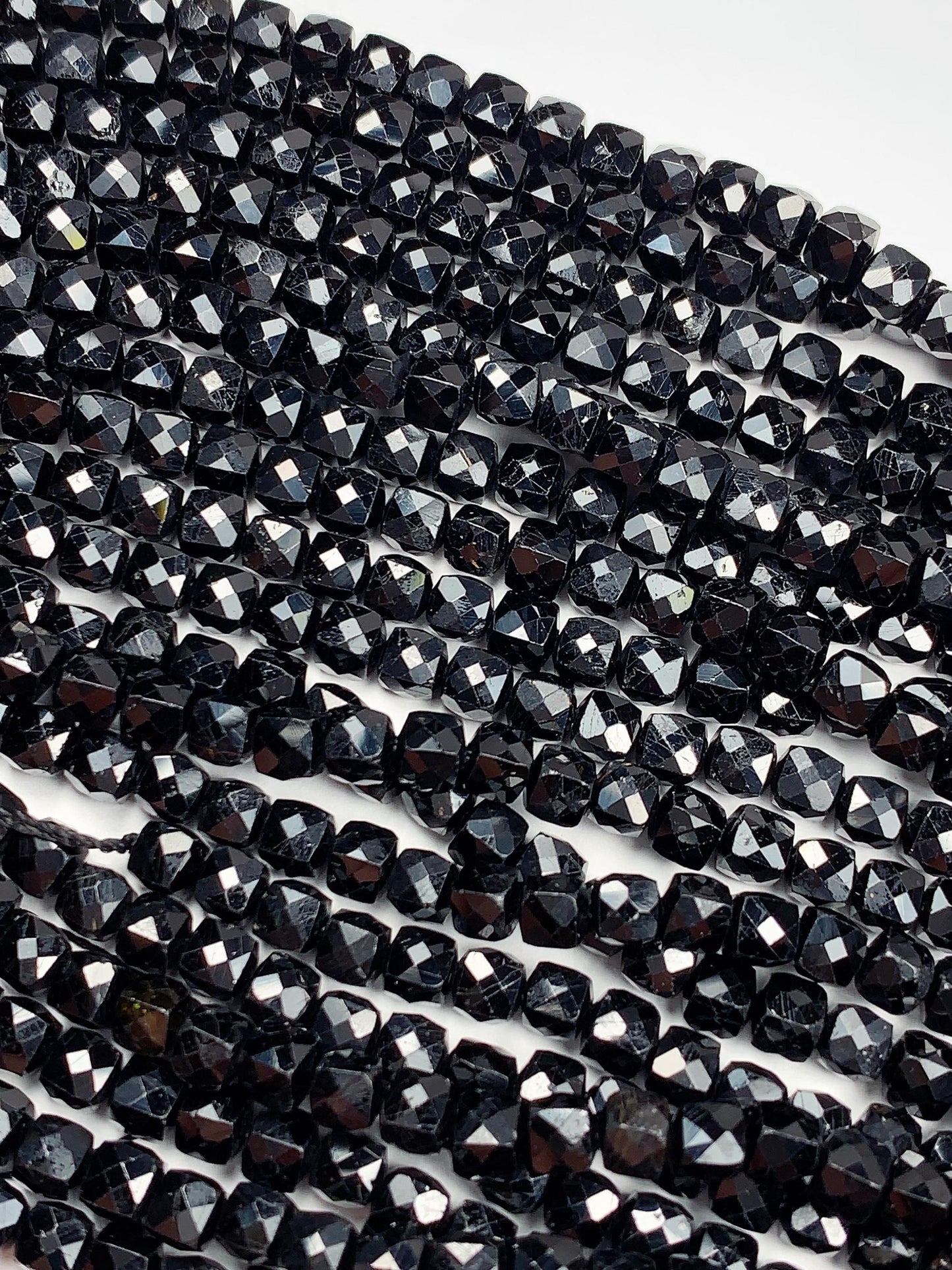4.5mm AAA Natural Black Tourmaline Faceted Cube Beads Strand 15.5