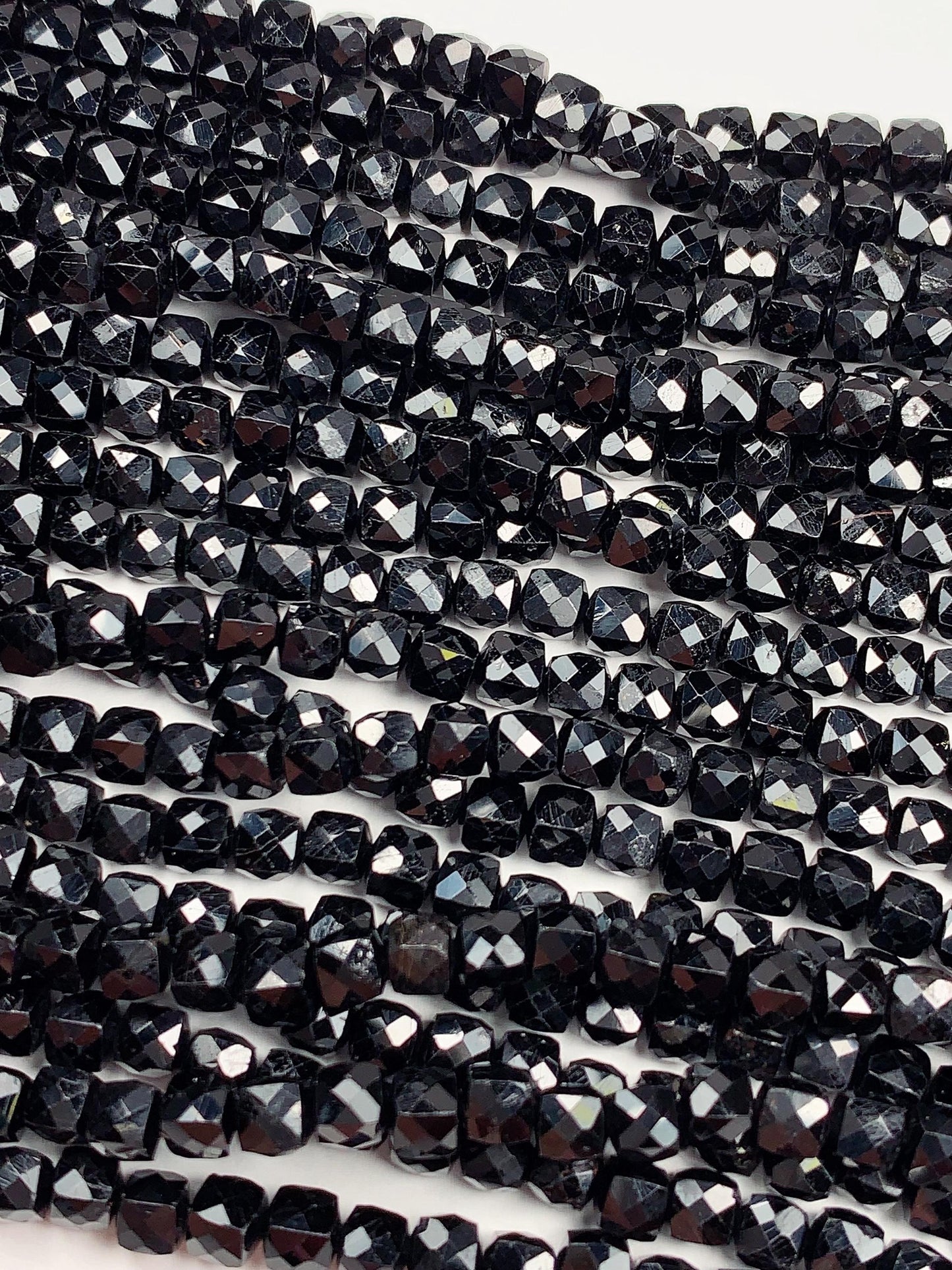 4.5mm AAA Natural Black Tourmaline Faceted Cube Beads Strand 15.5