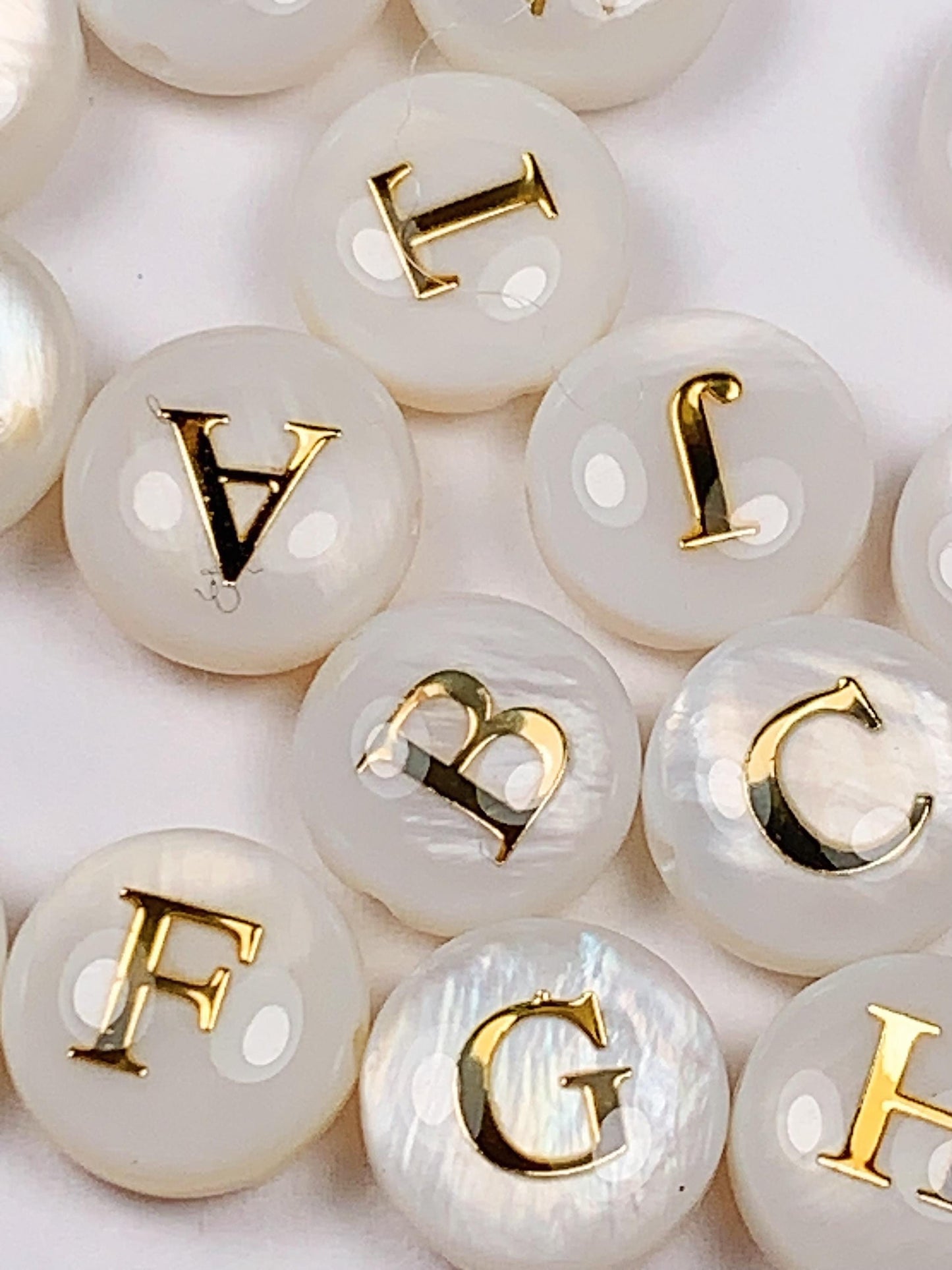 8mm 18K Gold Good Detail Mother of Pearl Letter Bead DIY Gemstone