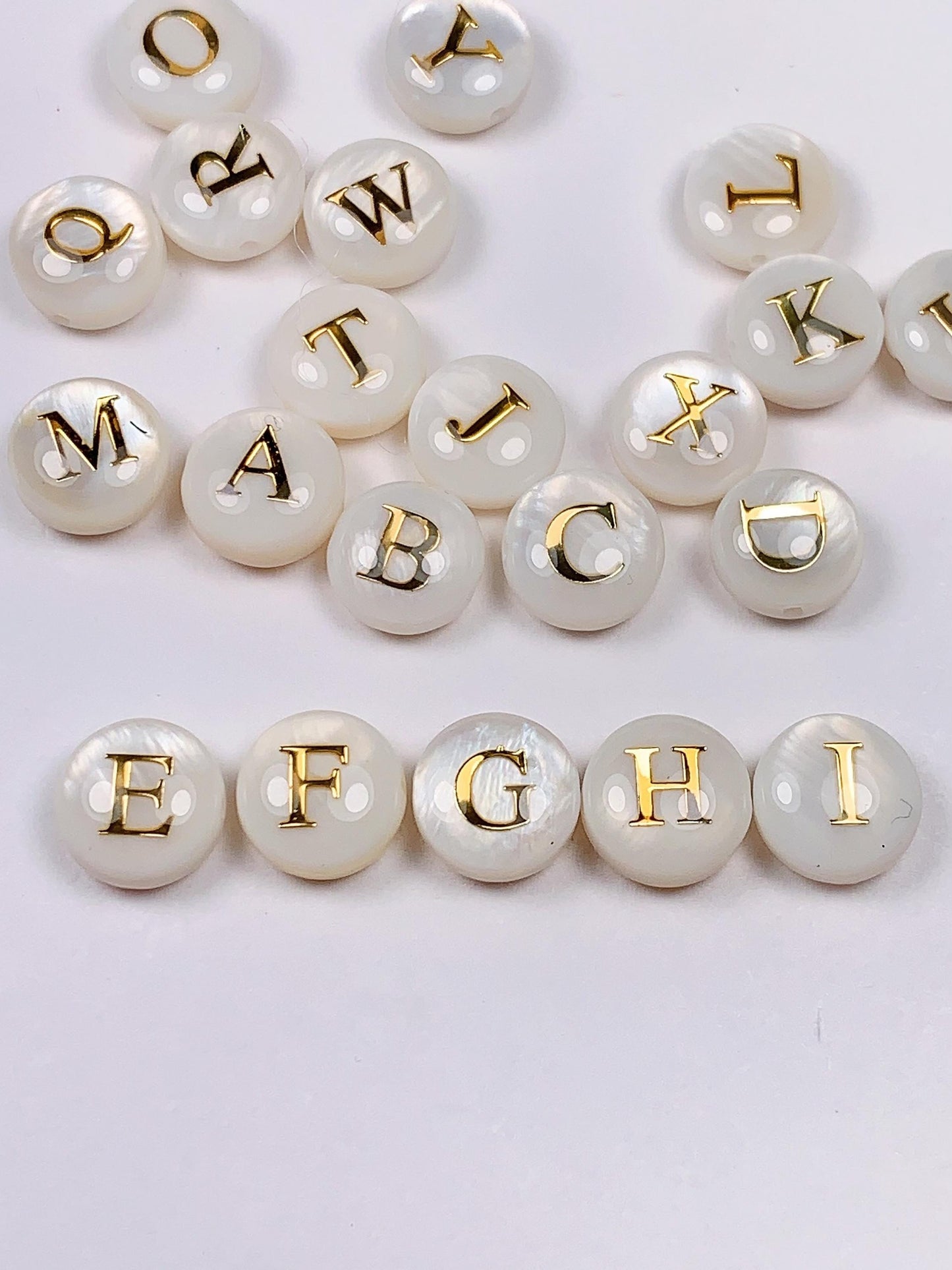 8mm 18K Gold Good Detail Mother of Pearl Letter Bead DIY Gemstone