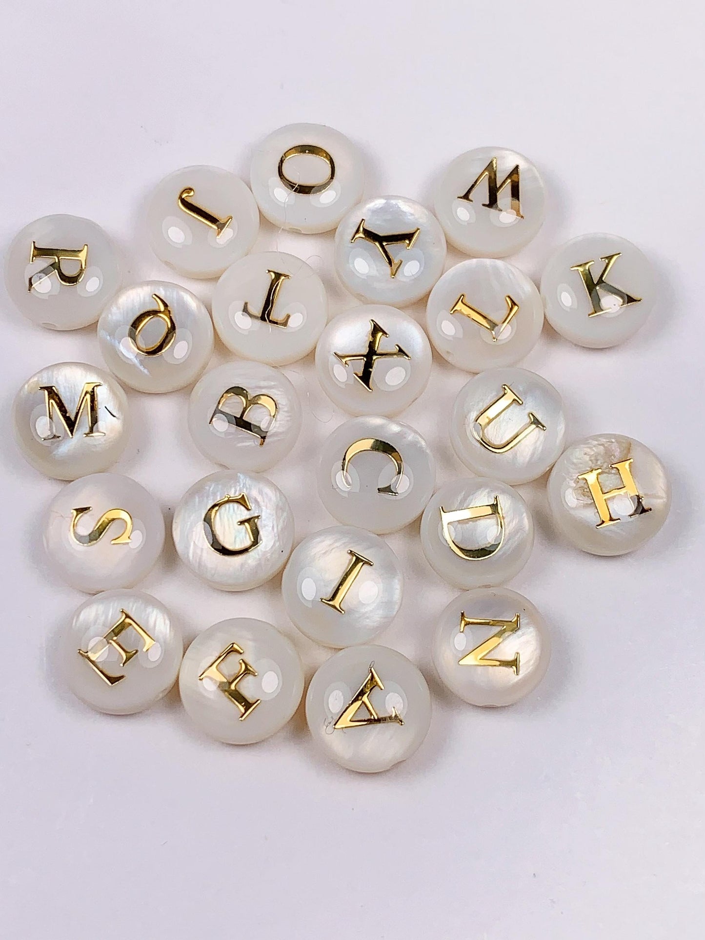 8mm 18K Gold Good Detail Mother of Pearl Letter Bead DIY Gemstone