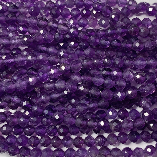 AAA Deep Purple Amethyst Faceted Round Beads: Natural Gemstone Strand