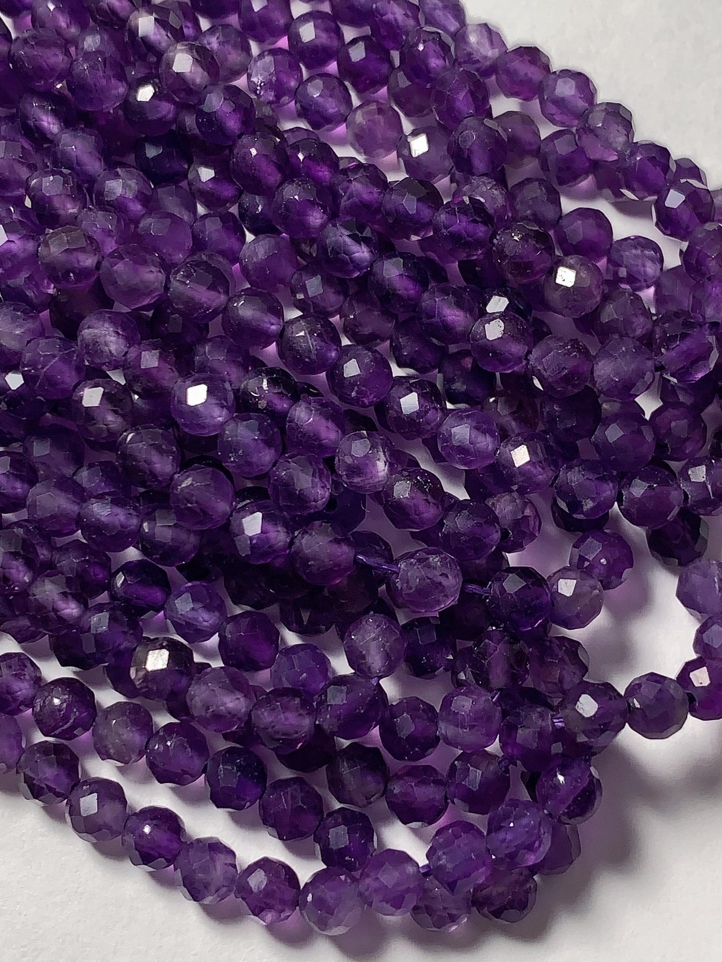 AAA Deep Purple Amethyst Faceted Round Beads: Natural Gemstone Strand