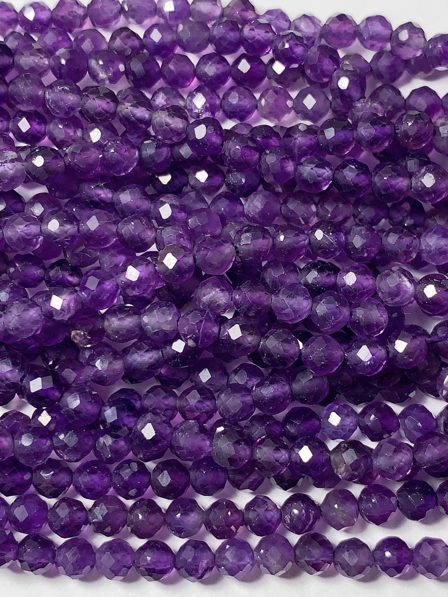 AAA Deep Purple Amethyst Faceted Round Beads: Natural Gemstone Strand