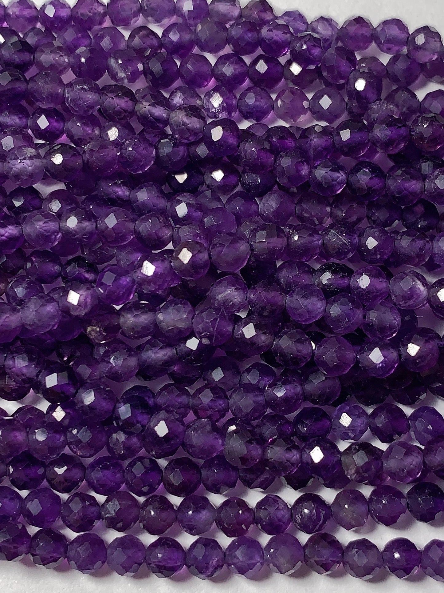 AAA Deep Purple Amethyst Faceted Round Beads: Natural Gemstone Strand
