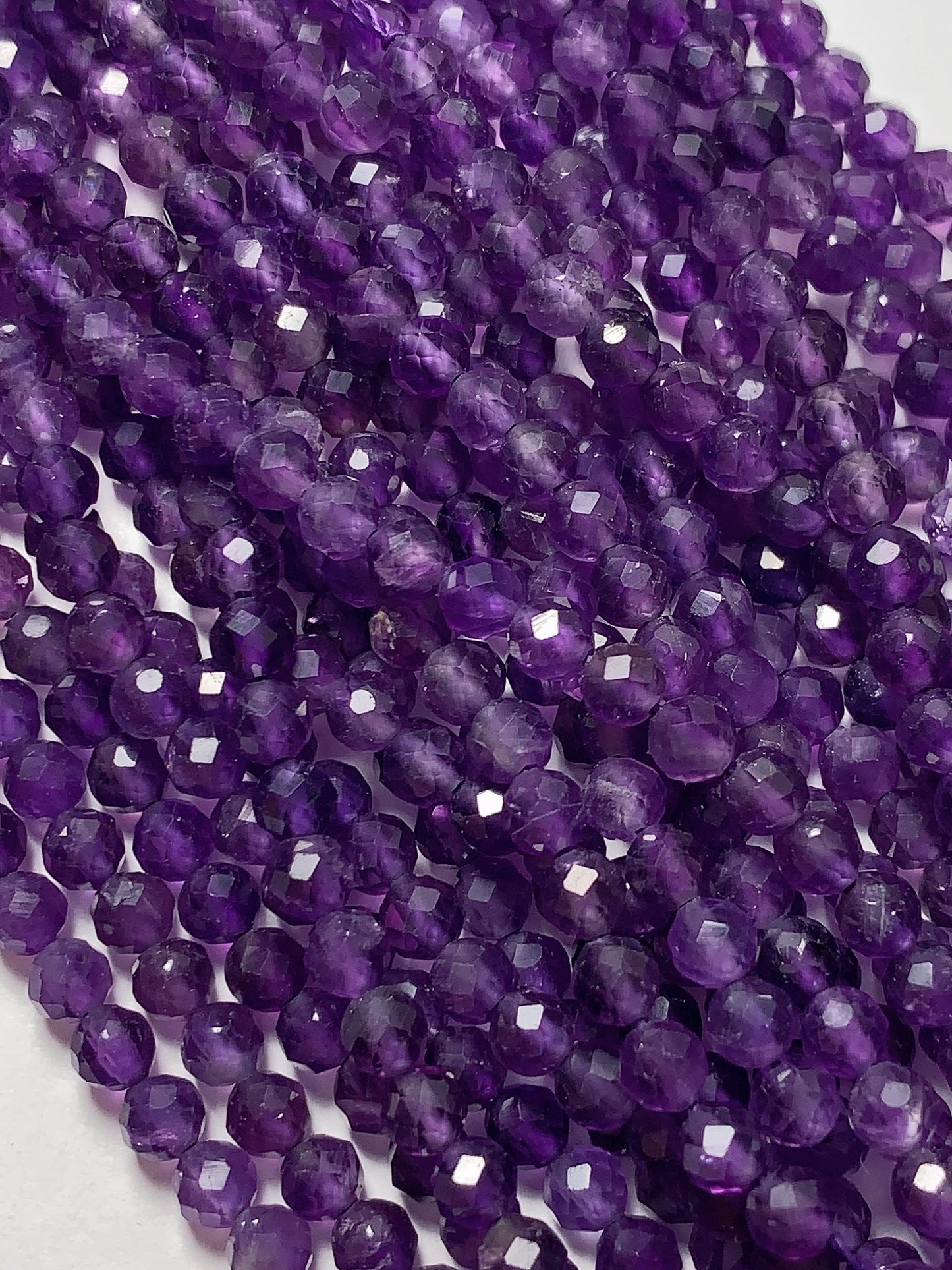 AAA Deep Purple Amethyst Faceted Round Beads: Natural Gemstone Strand