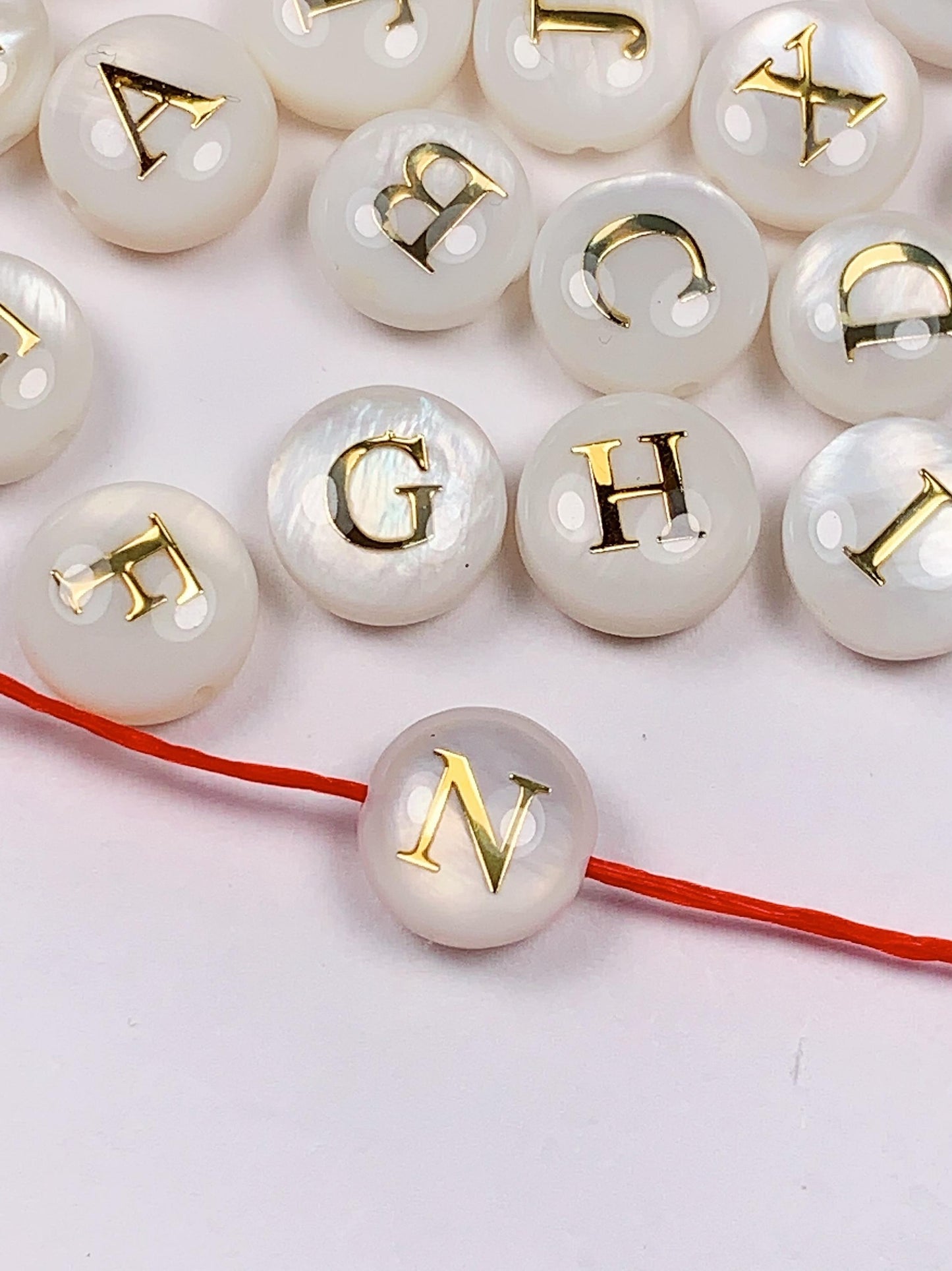8mm 18K Gold Good Detail Mother of Pearl Letter Bead DIY Gemstone