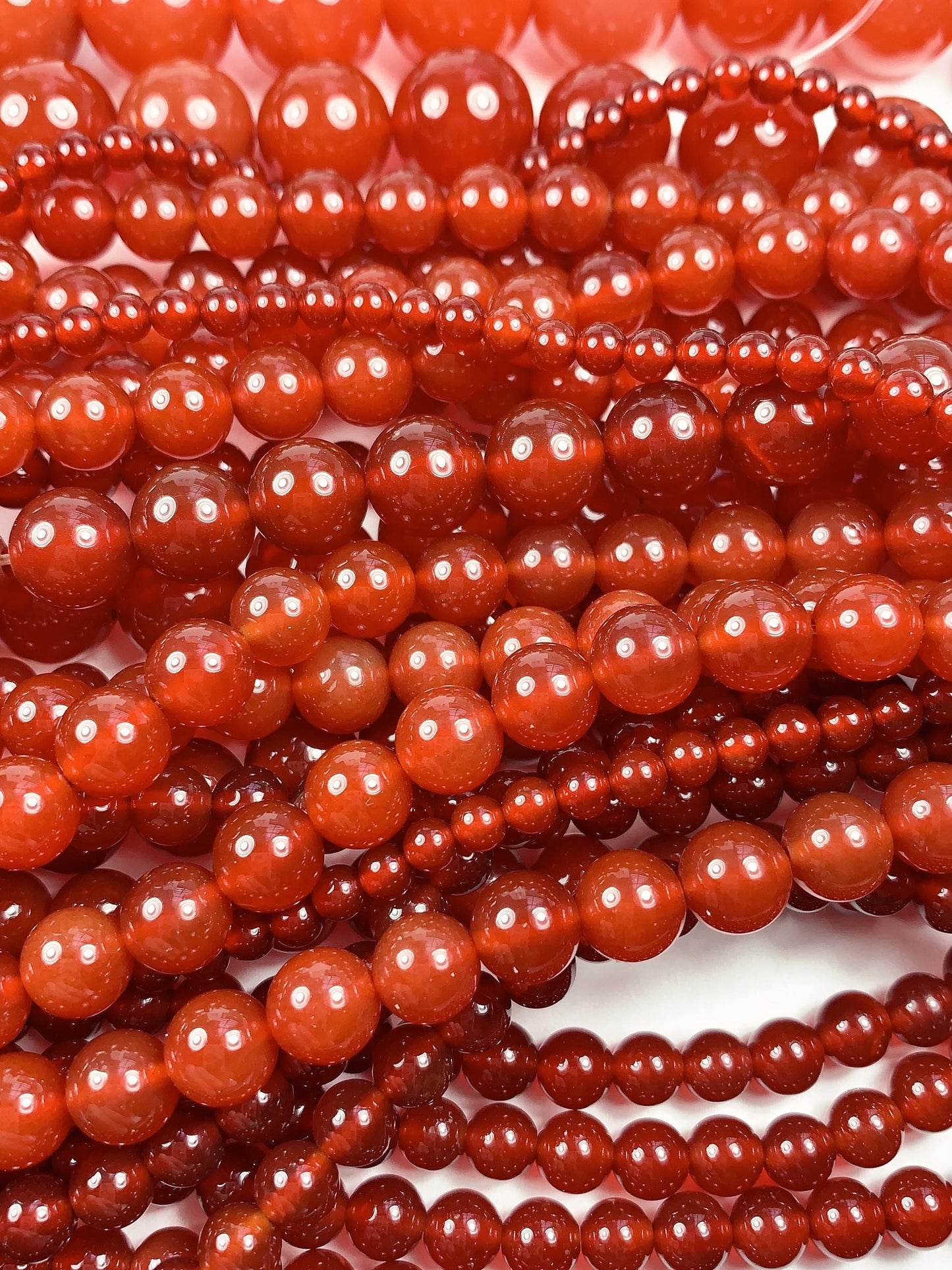 Deep Red Agate Smooth Round Beads: Natural Gemstone Strand