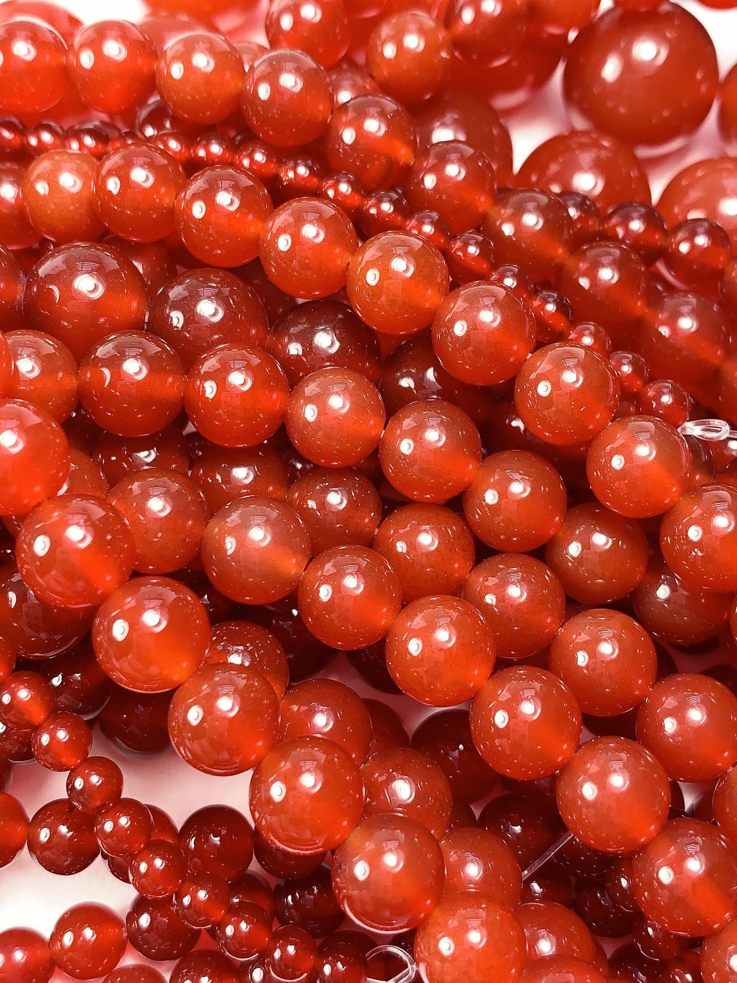 Deep Red Agate Smooth Round Beads: Natural Gemstone Strand