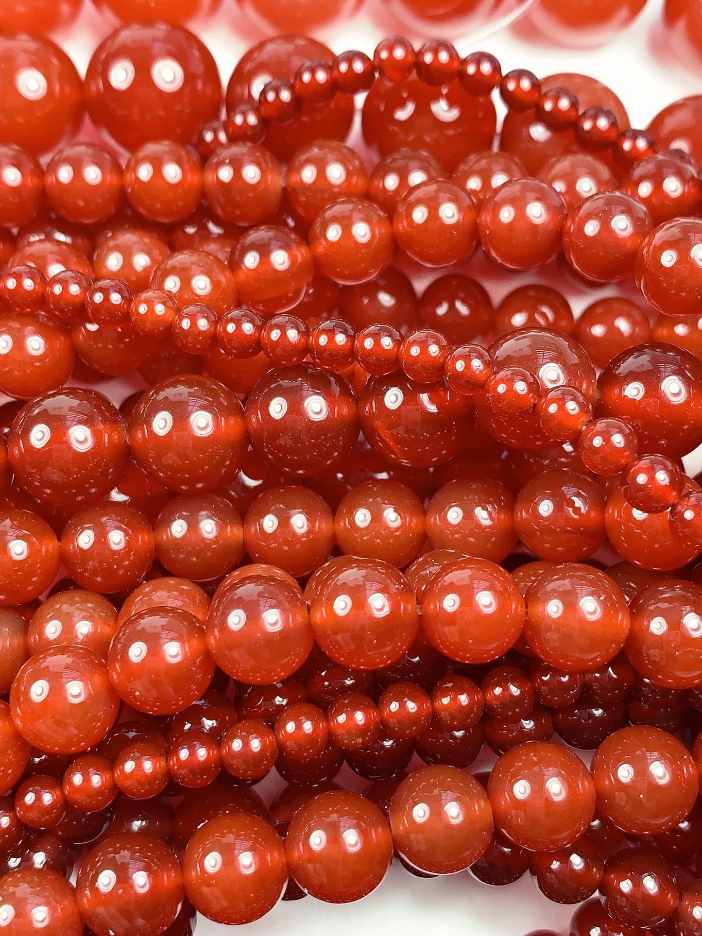 Deep Red Agate Smooth Round Beads: Natural Gemstone Strand
